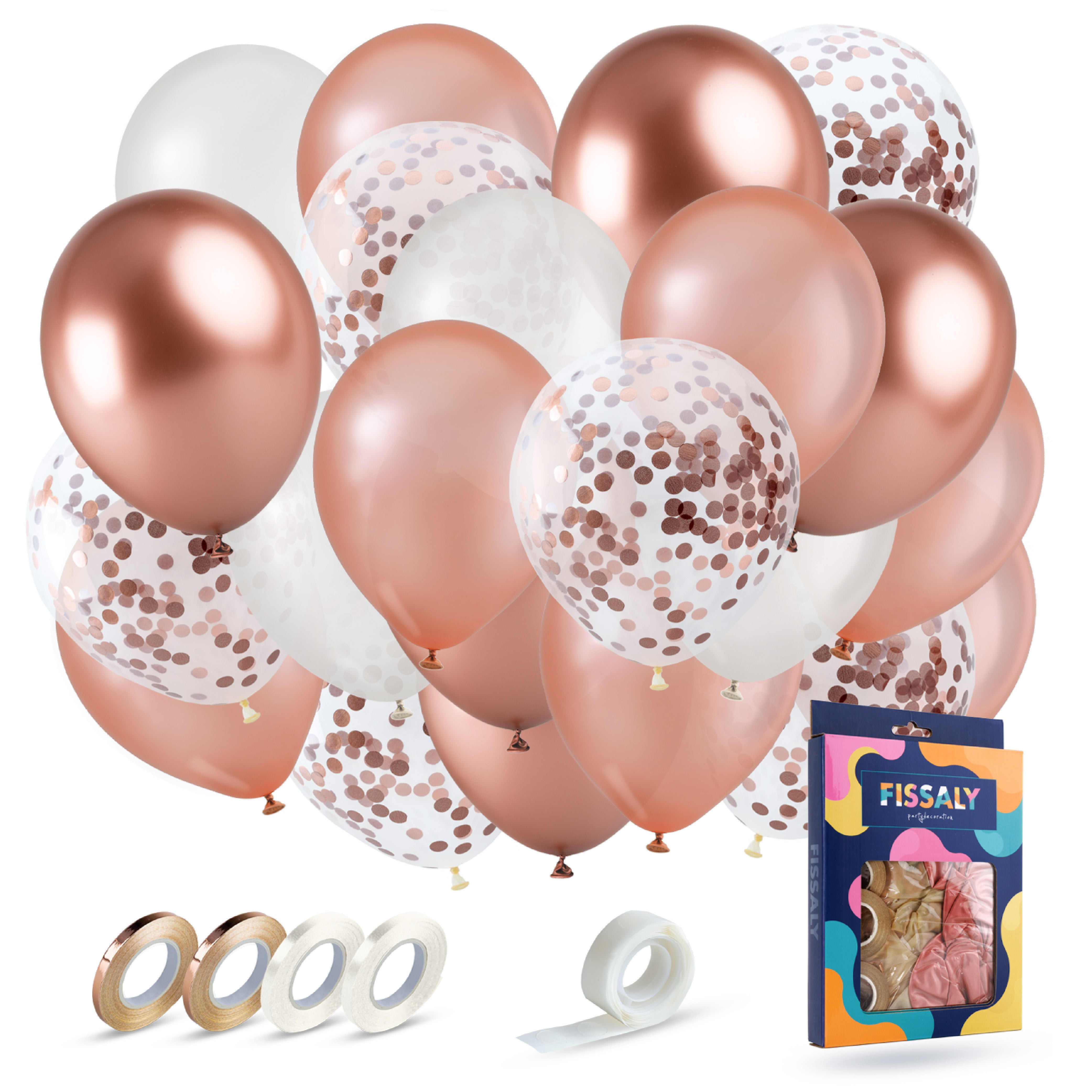 40 Stuks Rose Goud, Wit & Chrome Ballonnen