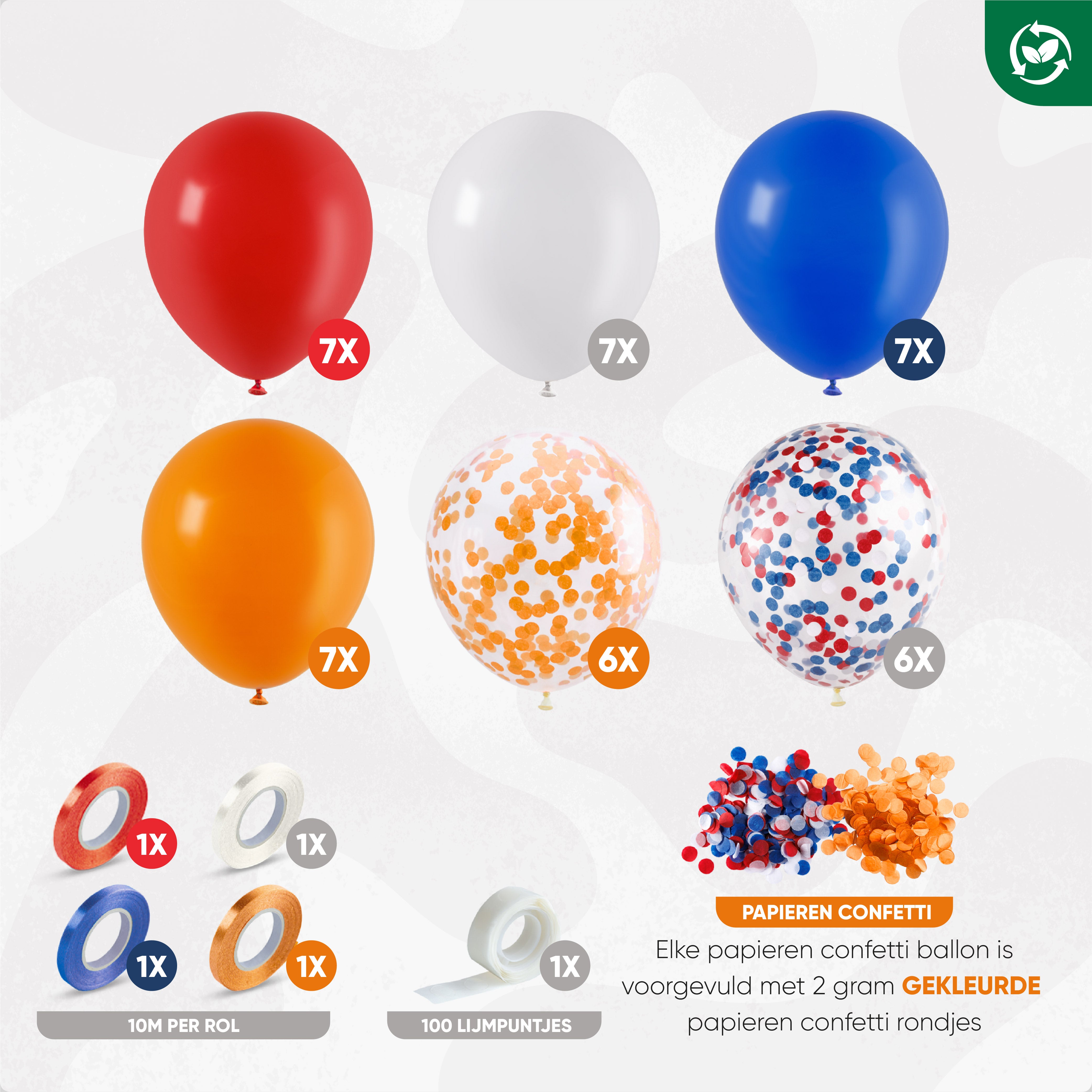 40 Stuks Rood, Wit, Blauw & Oranje Ballonnen