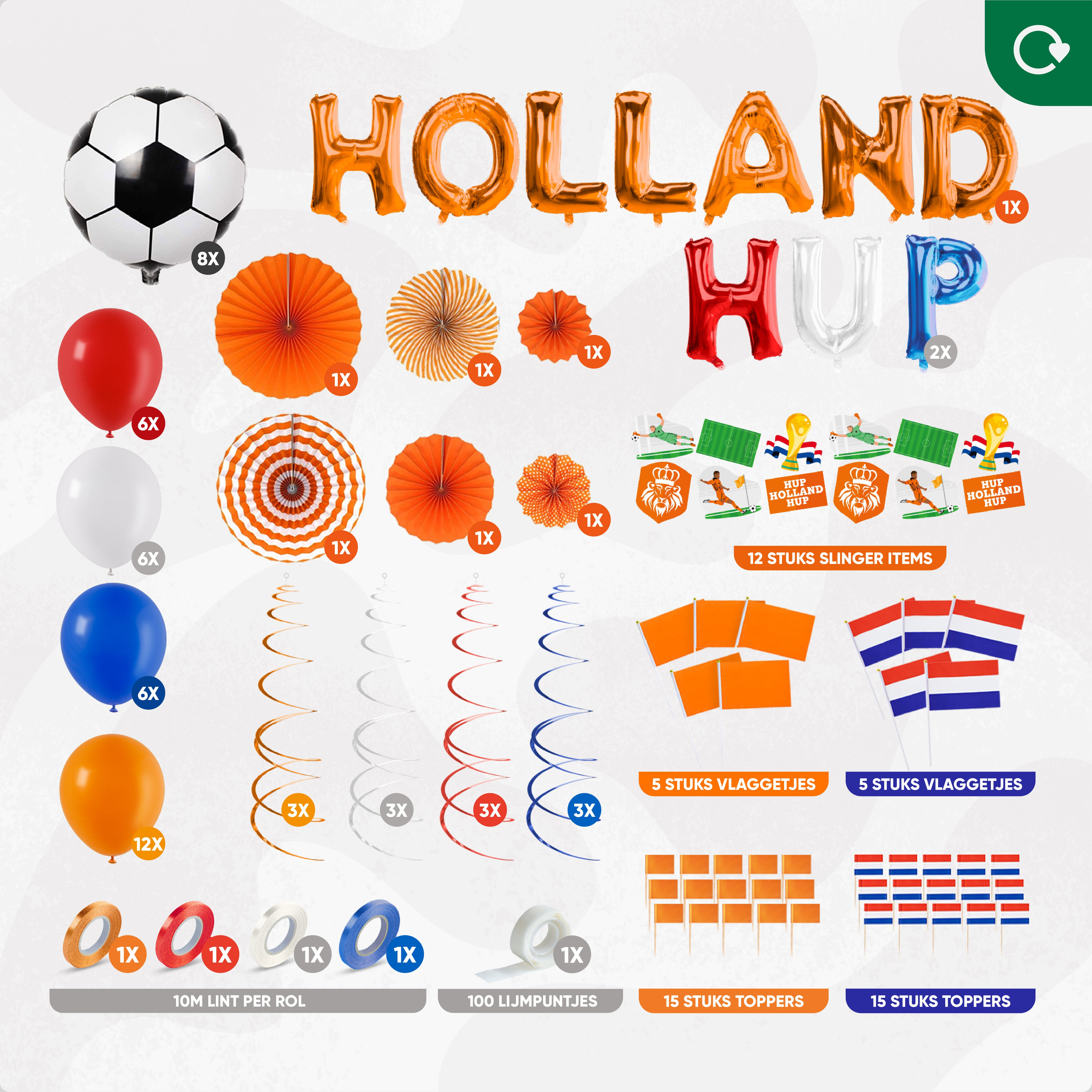EK & WK Voetbal Nederland Feestpakket Oranje, Rood, Wit & Blauw