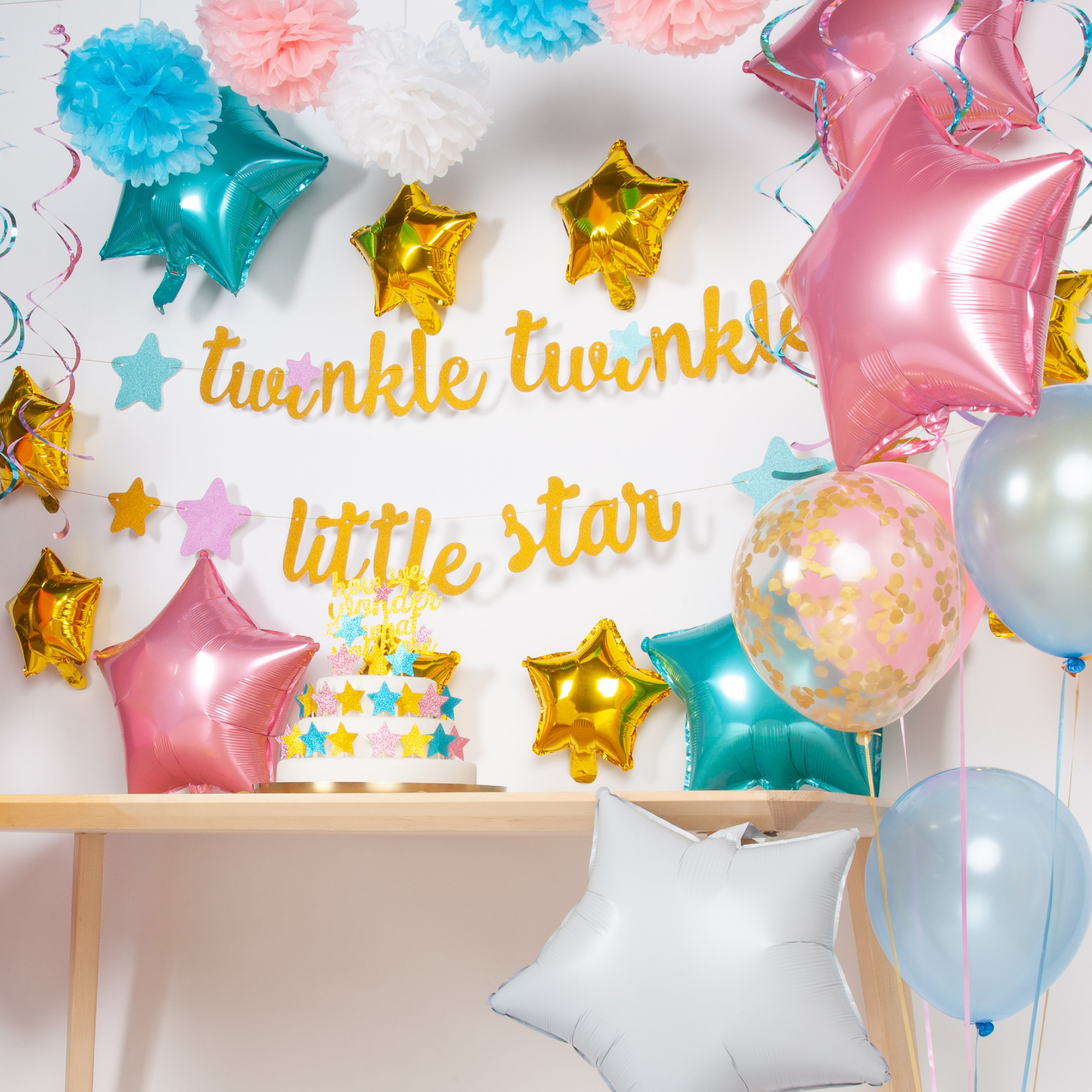 Twinkle Twinkle Little Star Gender Reveal Feestpakket Roze, Blauw, Wit & Goud