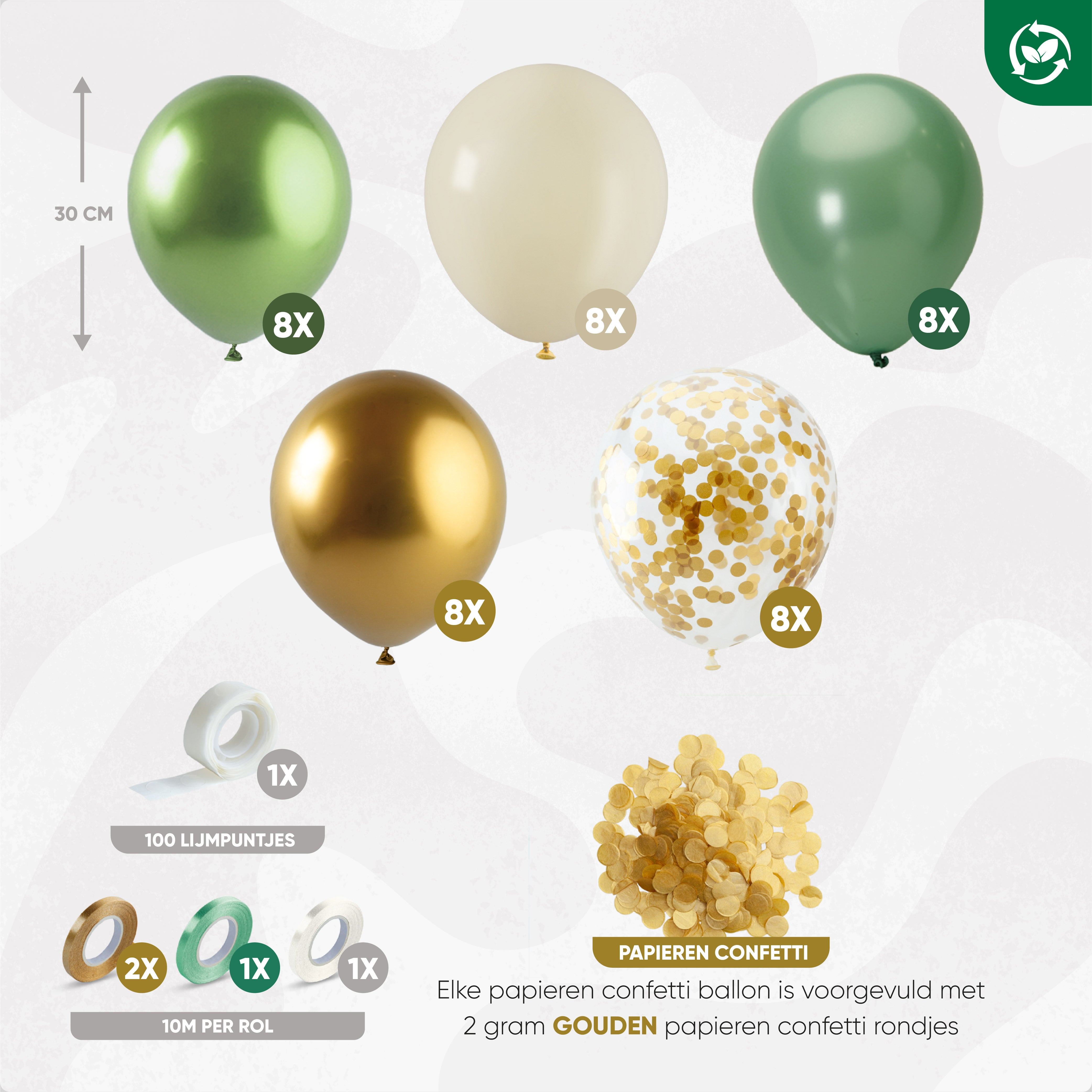 40 Stuks, Olijfgroen, Beige & Gouden Ballonnen
