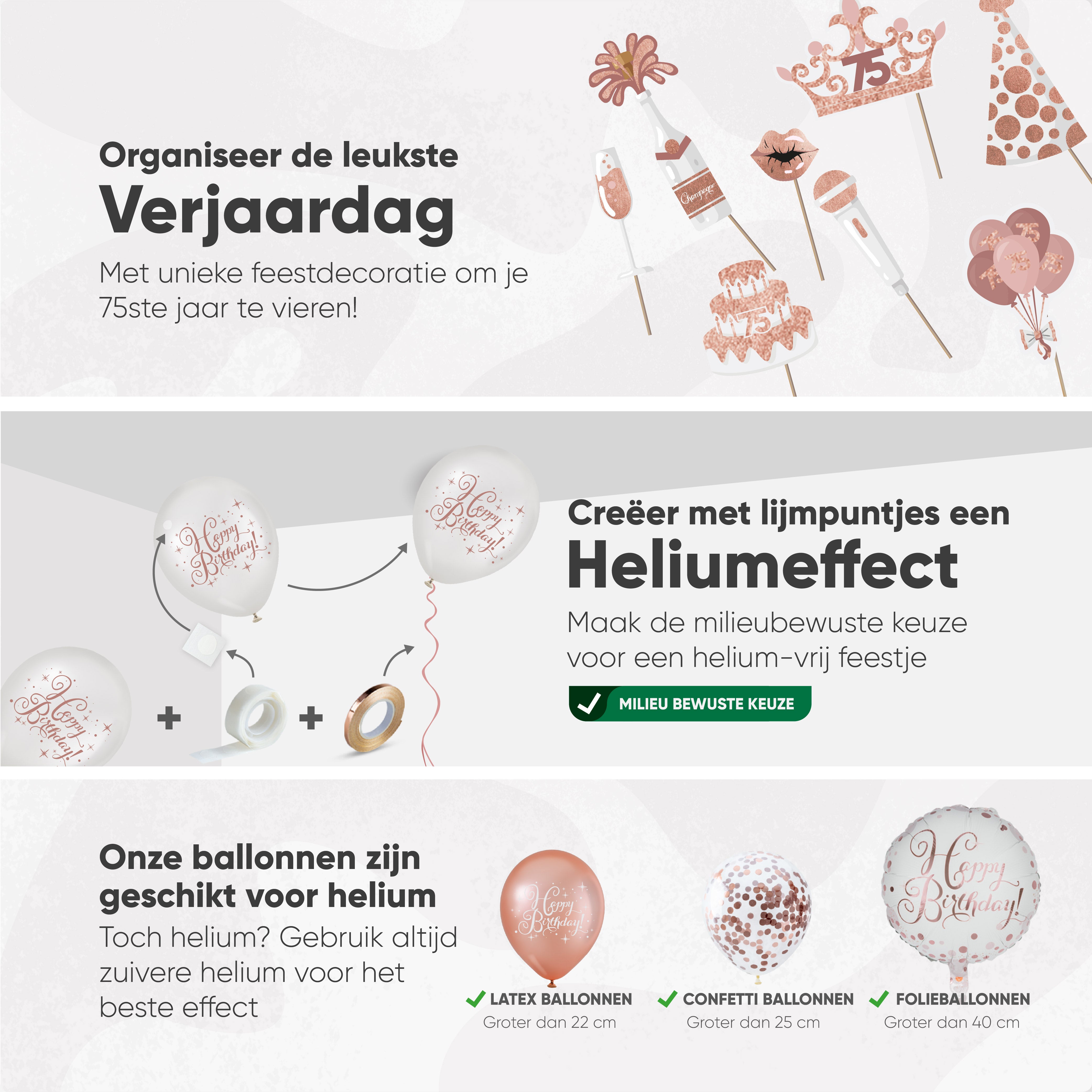 75 Jaar Leeftijd Feestpakket Rose Goud & Wit