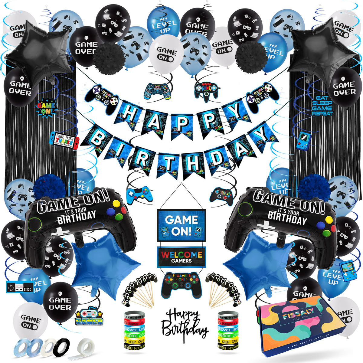 Folat 24967 videogame feestaccessoires, servetten, niveau up, 33 x 33 cm, 20 stuks, verjaardagsspel, feestservies, zwart