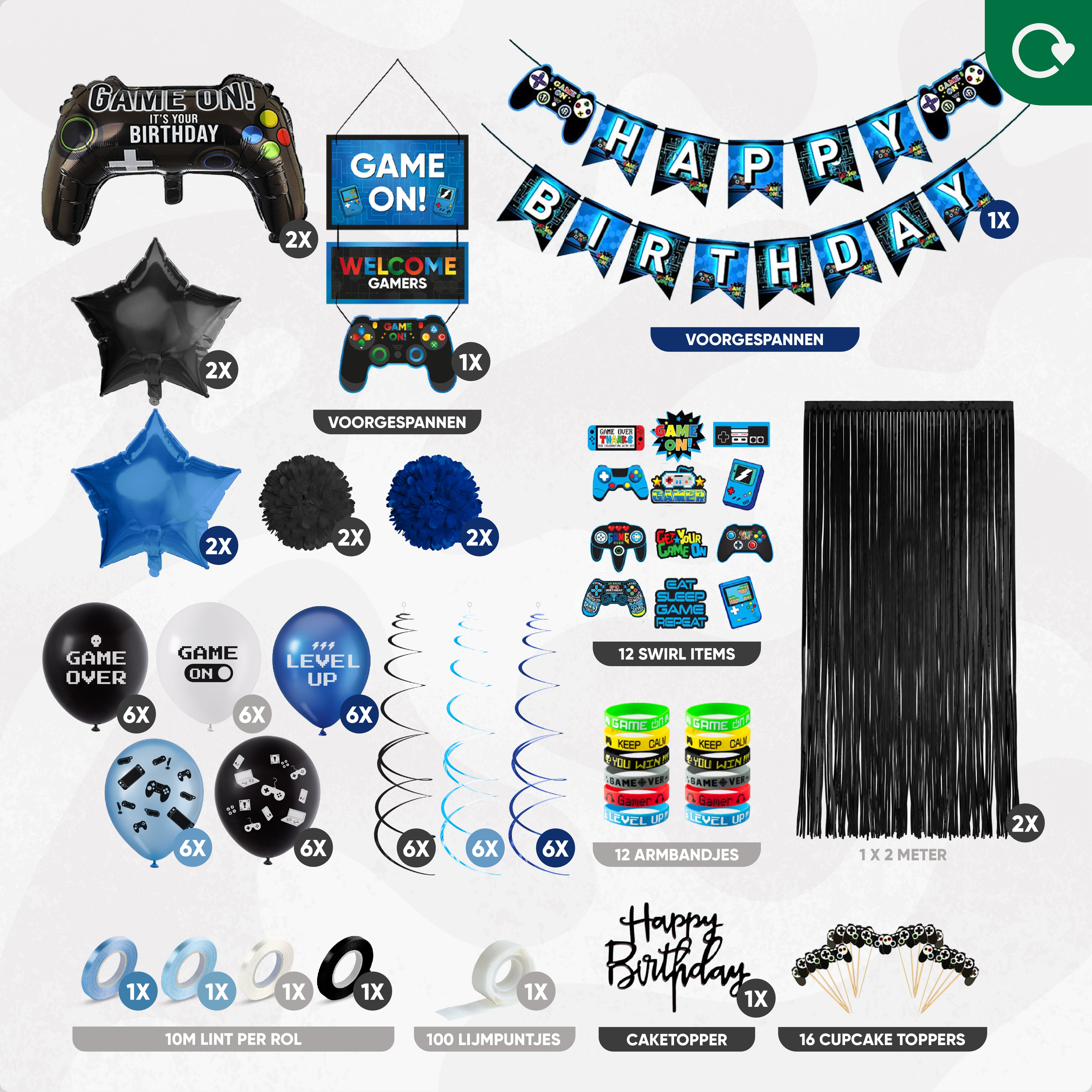 Video Game Verjaardag Feestpakket Zwart & Blauw
