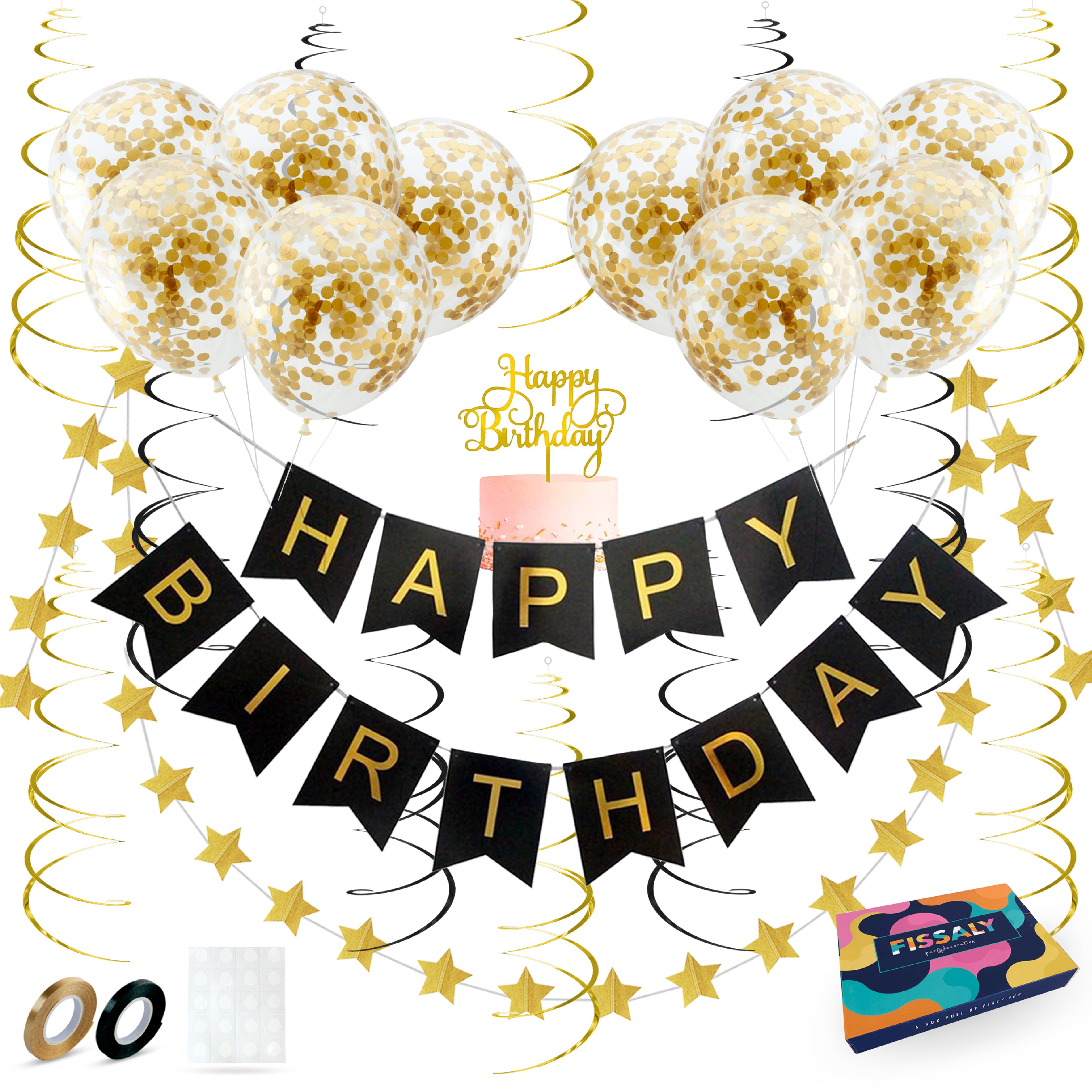 Happy birthday Verjaardag Slinger & Ballonnen Zwart & Goud