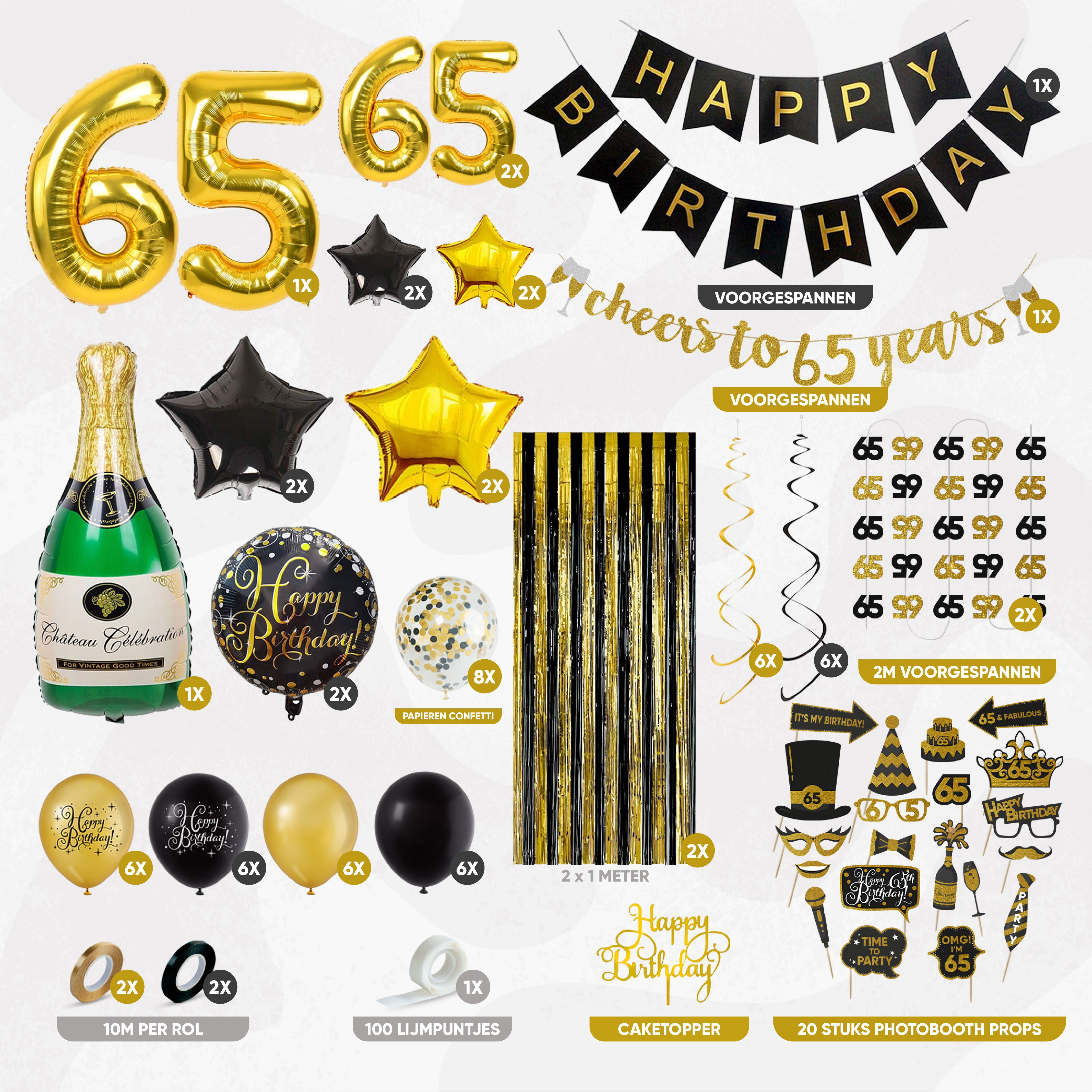 65 Jaar Leeftijd Feestpakket Zwart Goud