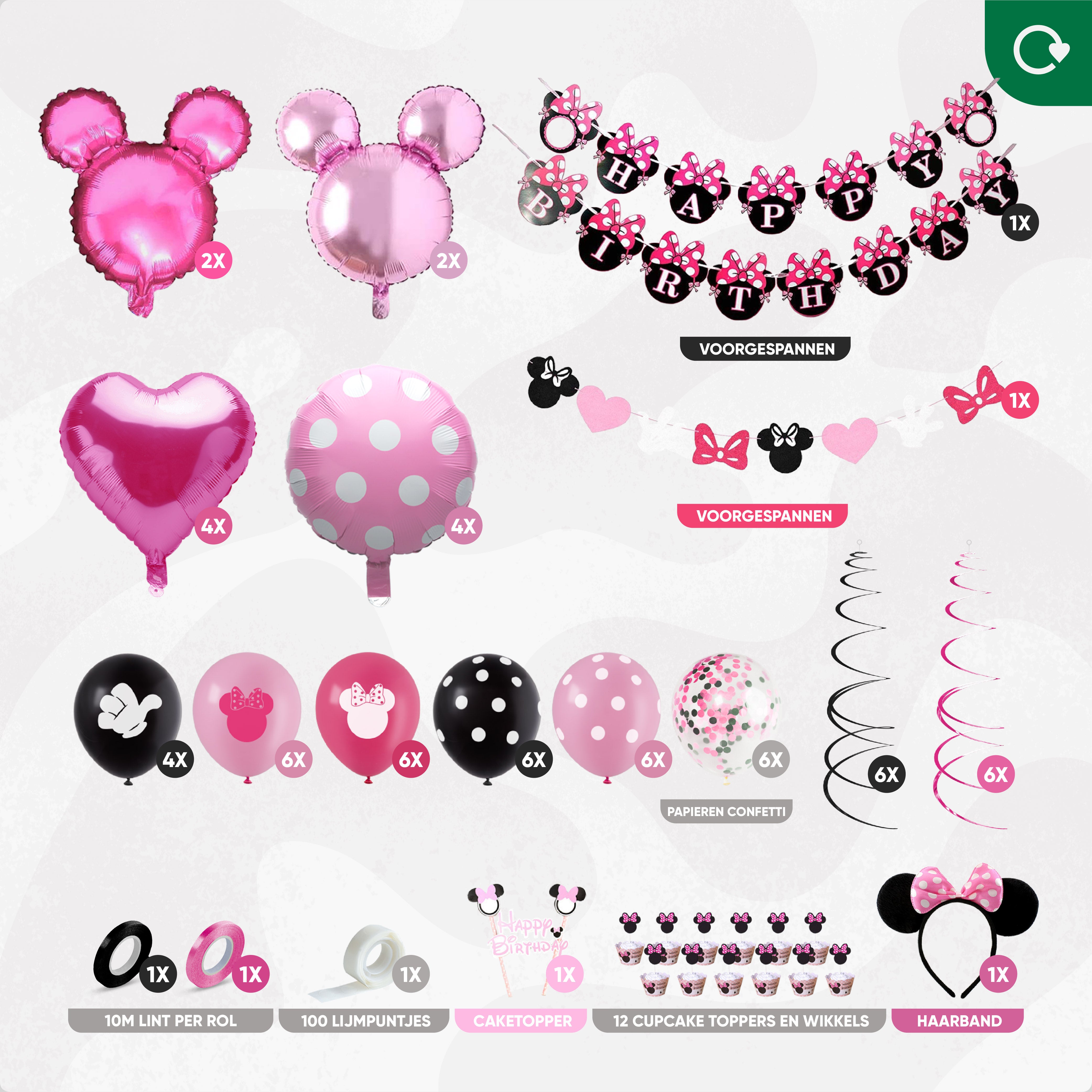 Minnie Verjaardag Feestpakket Roze, Zwart & Wit
