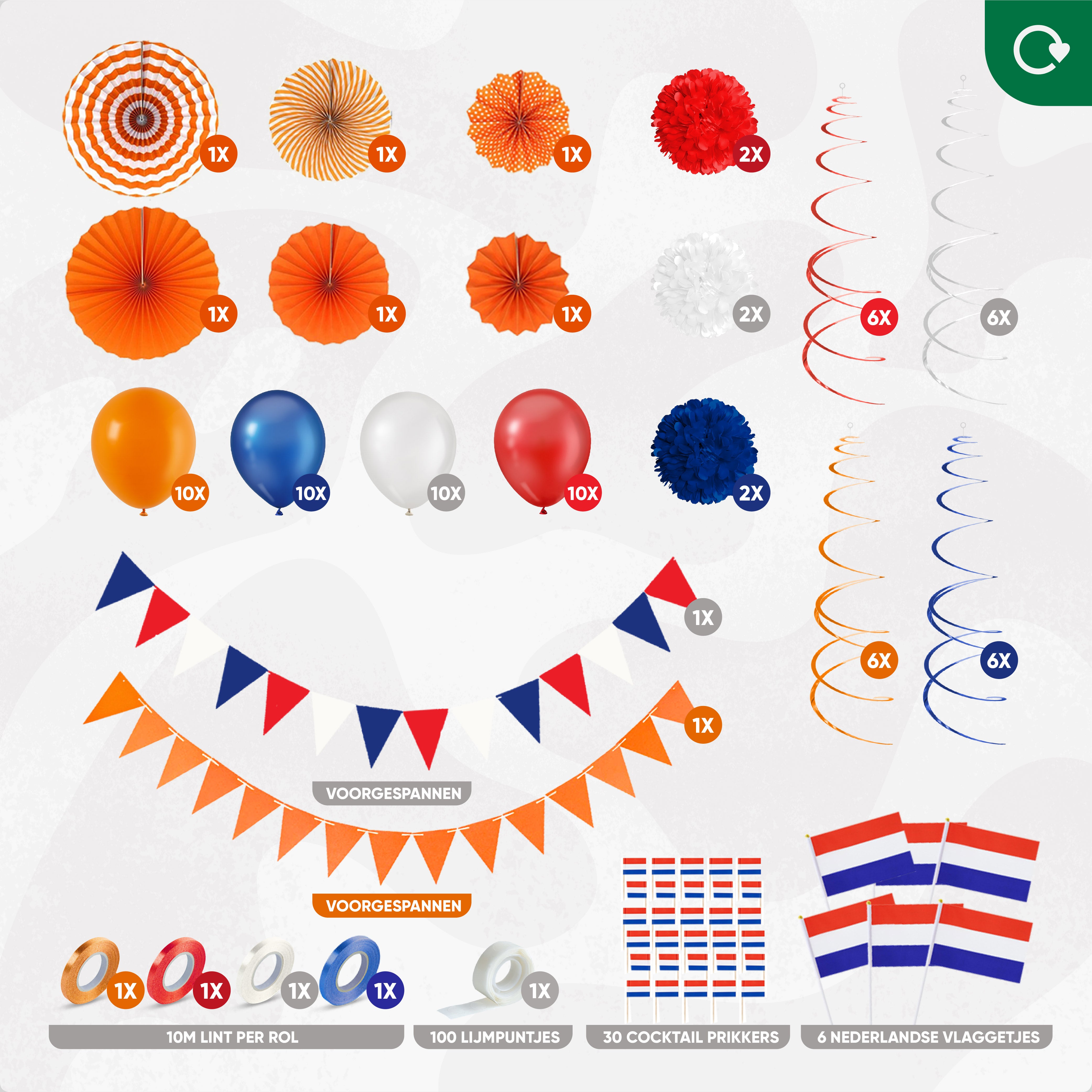 Nederland Land Feestpakket Rood, Wit, Blauw & Oranje