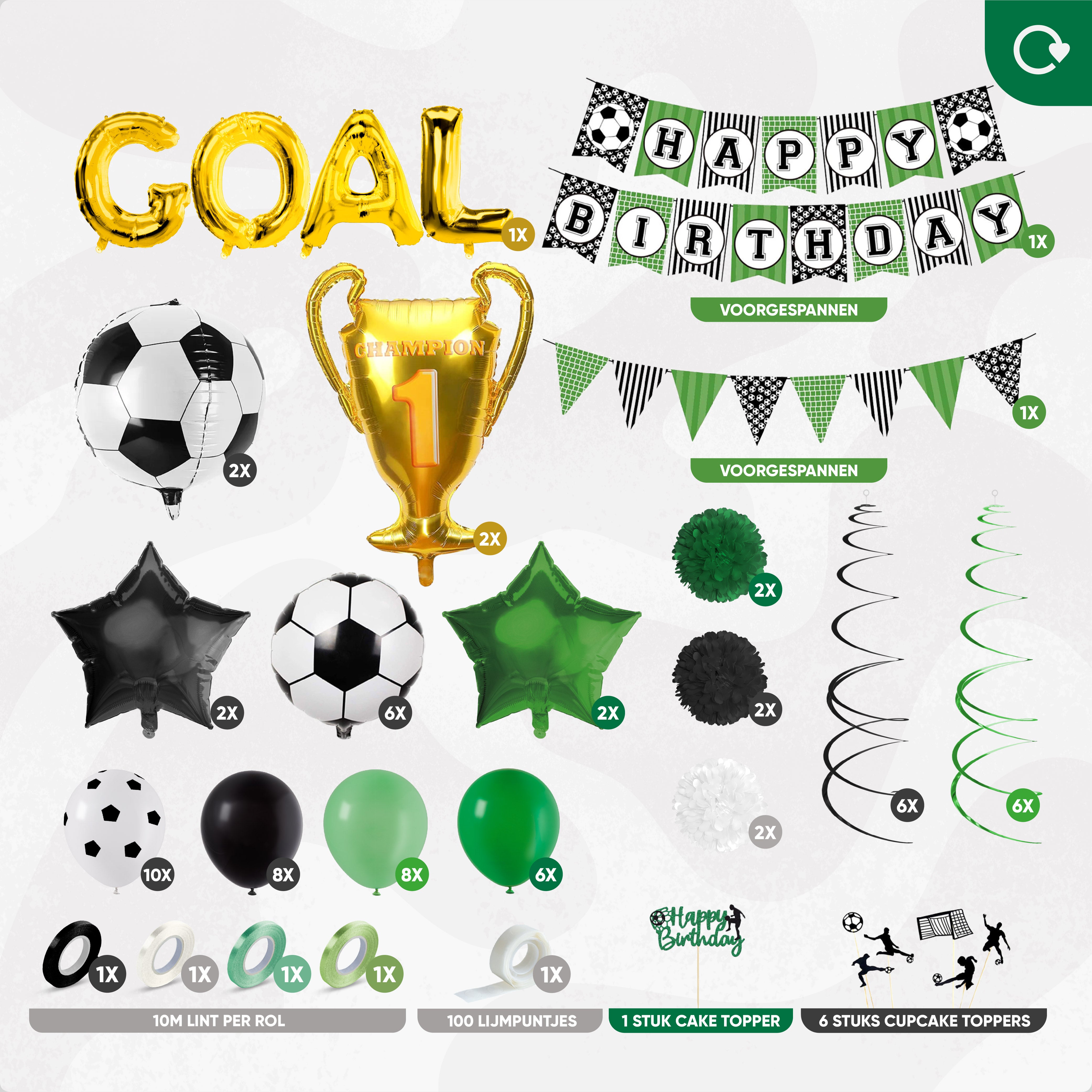 Voetbal Verjaardag Feestpakket Zwart, Groen & Wit