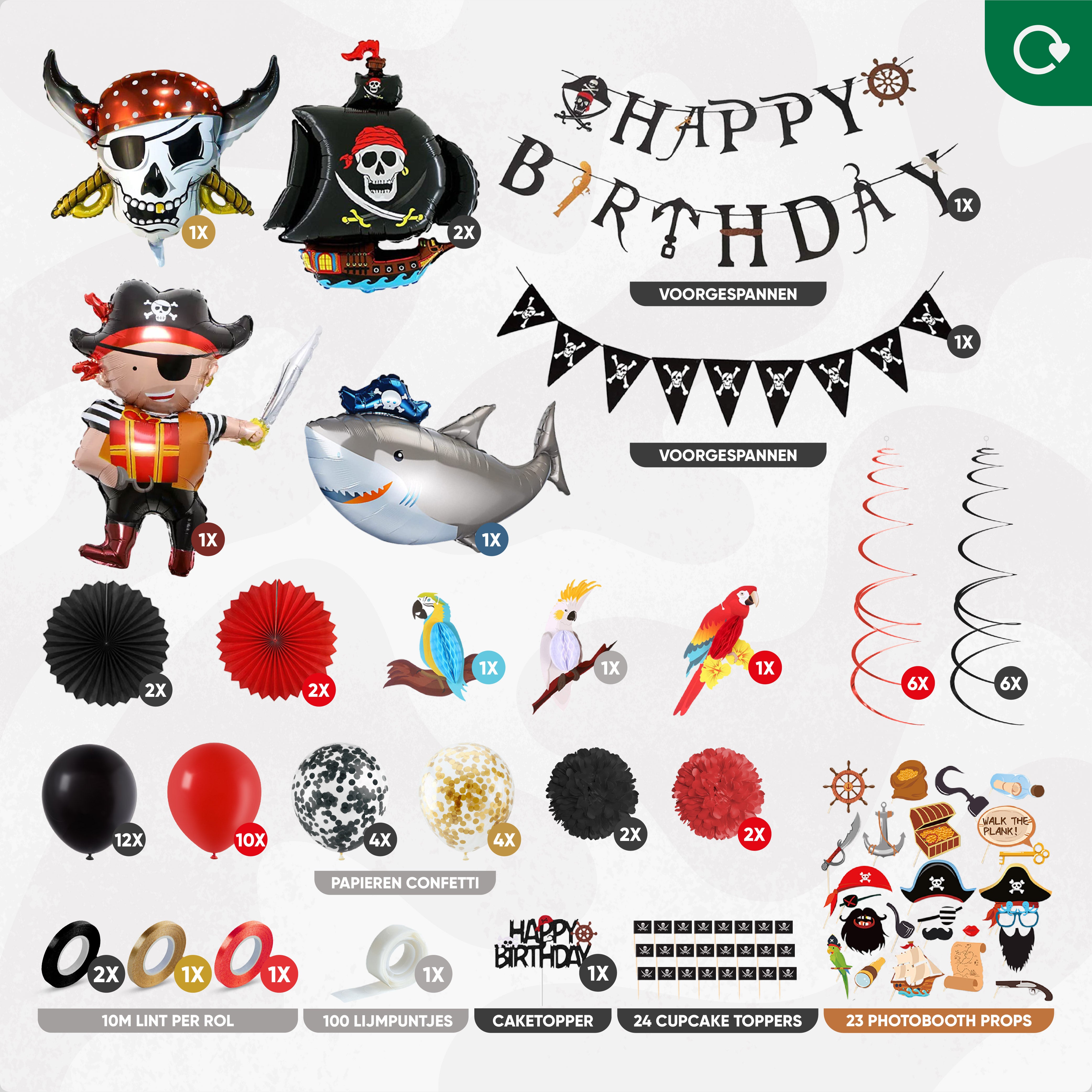 Piraten Verjaardag Feestpakket Zwart, Rood & Goud
