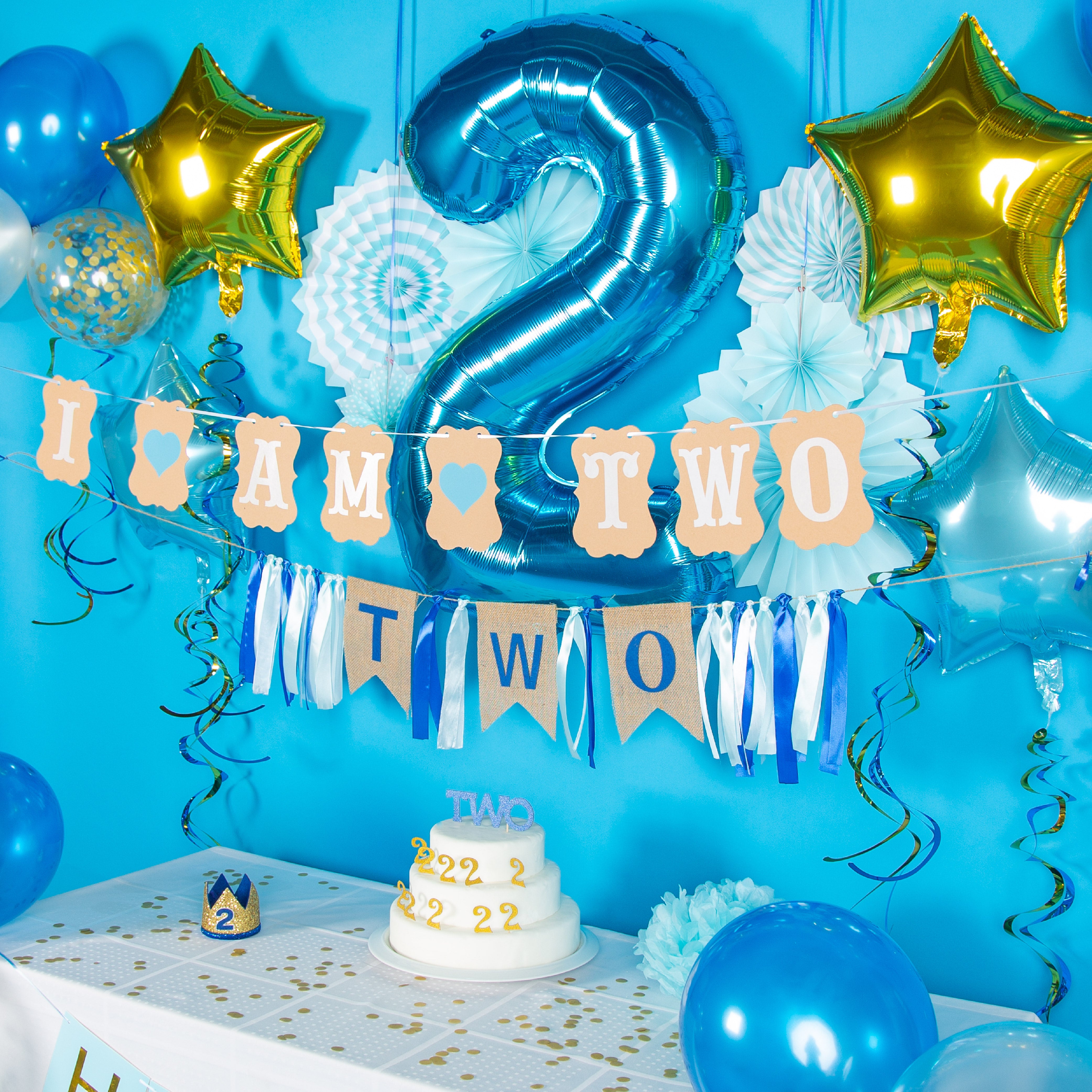 Jongen 2 Jaar Verjaardag Feestpakket Blauw & Goud