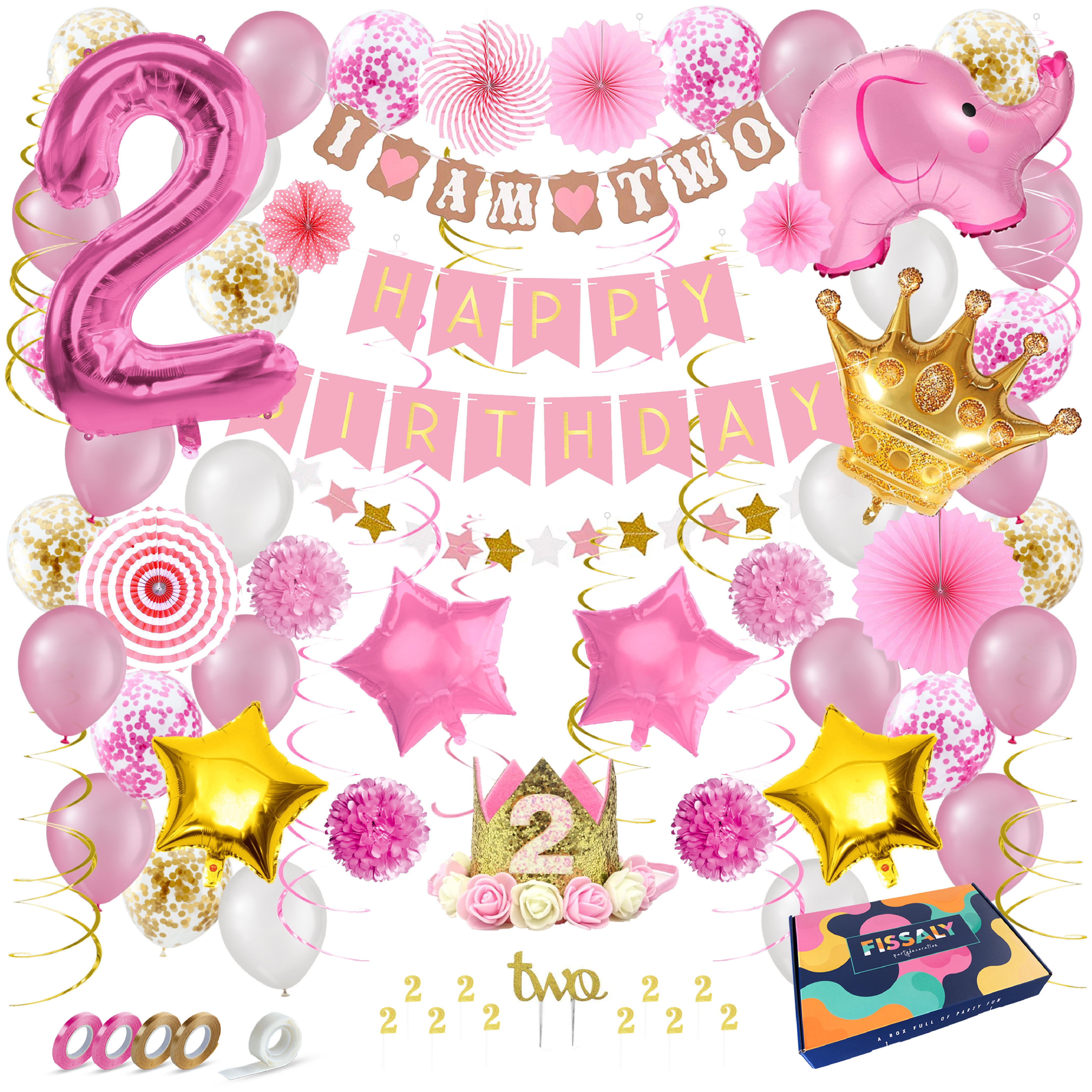 Meisje 2 Jaar Verjaardag Feestpakket Roze & Goud