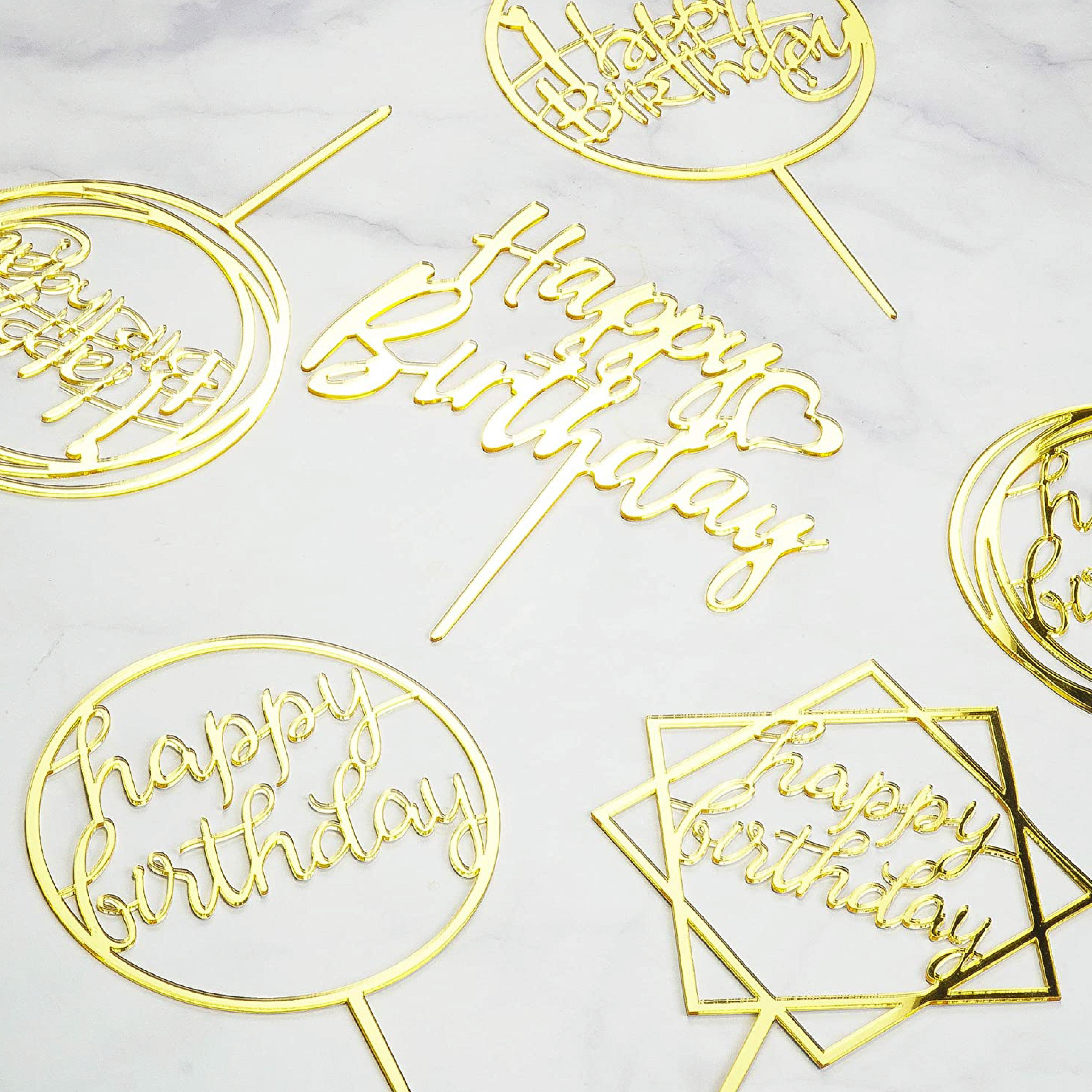 6 Stuks Gouden Happy Birthday Taarttoppers