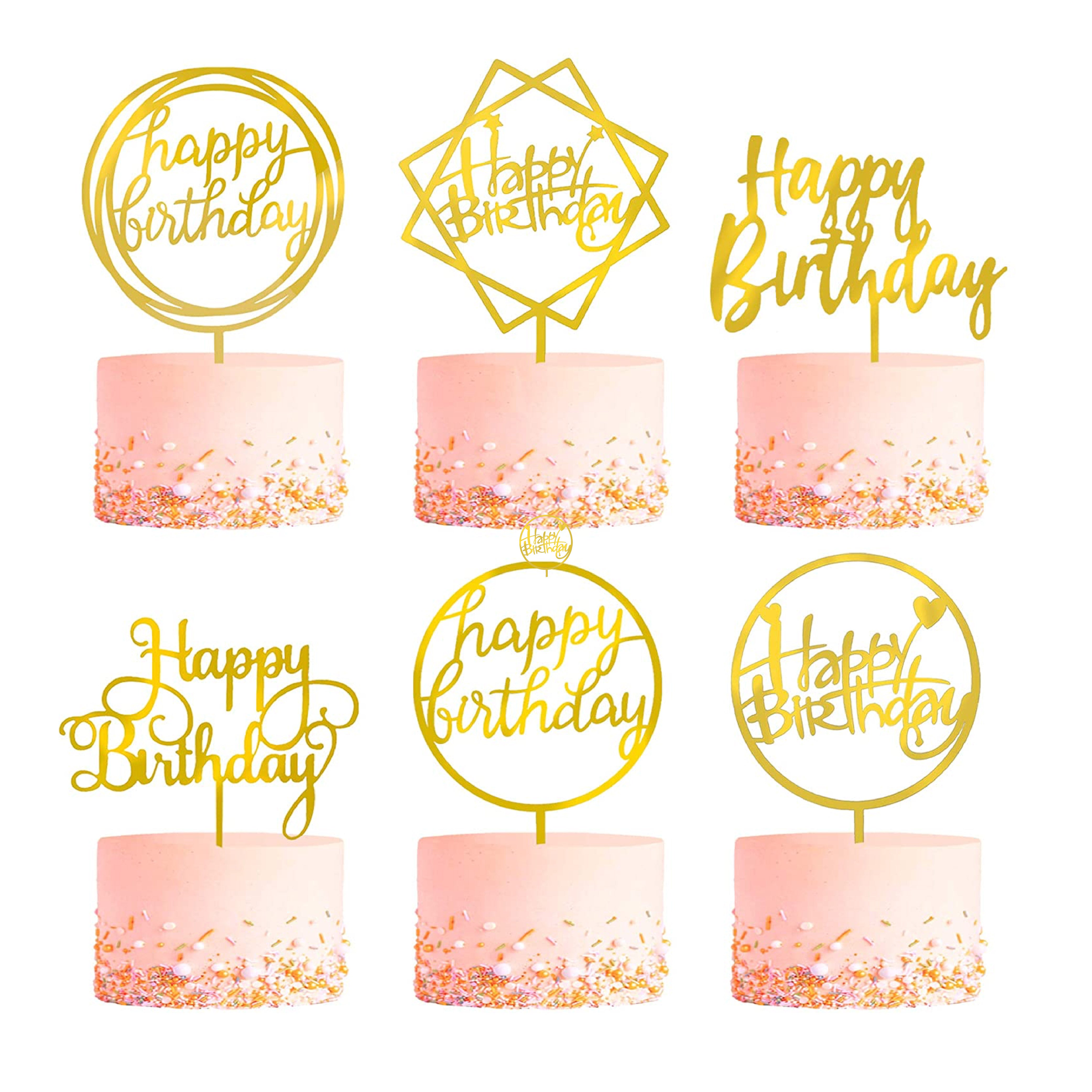 6 Stuks Gouden Happy Birthday Taarttoppers