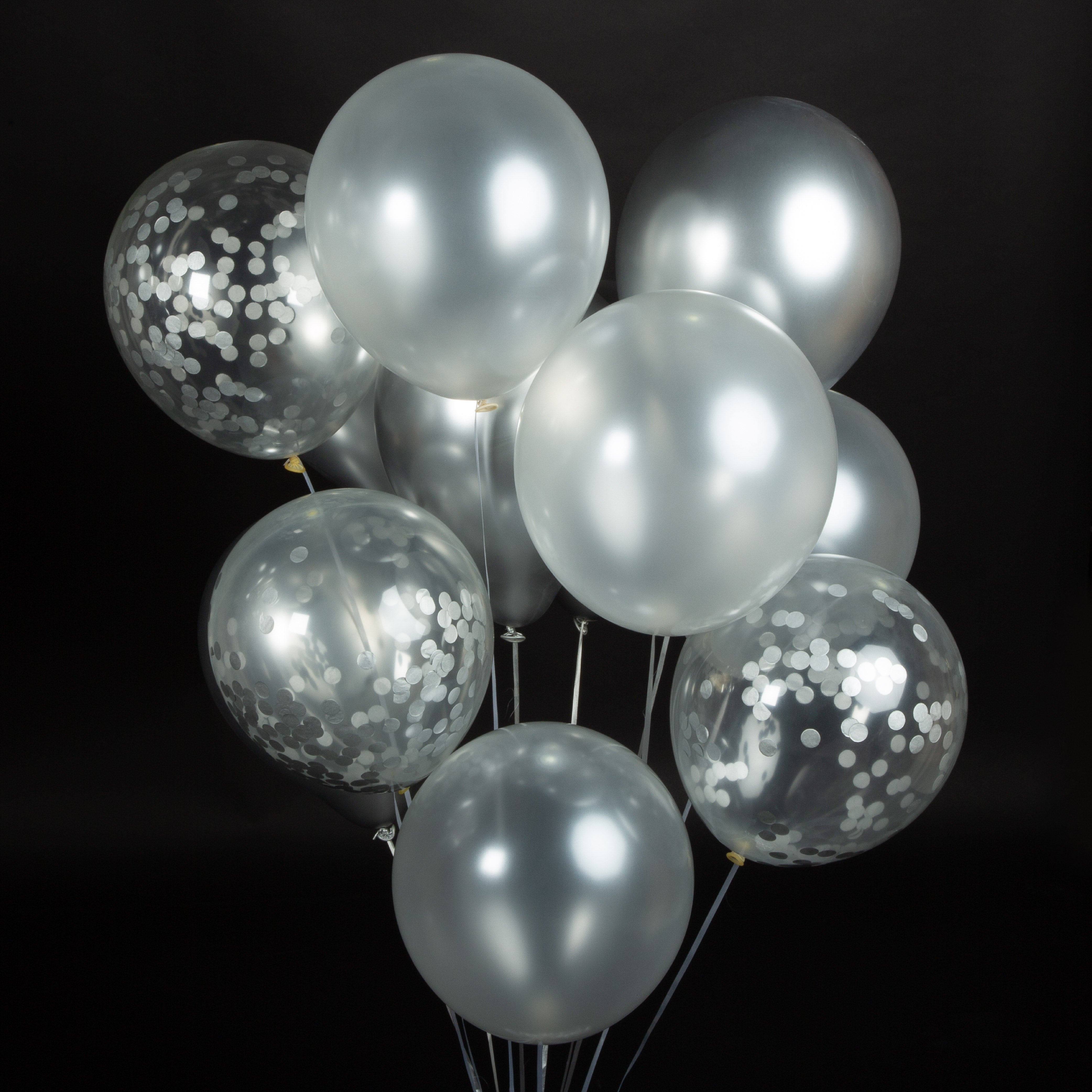 40 Stuks Zilver, Wit & Zilveren Confetti Ballonnen