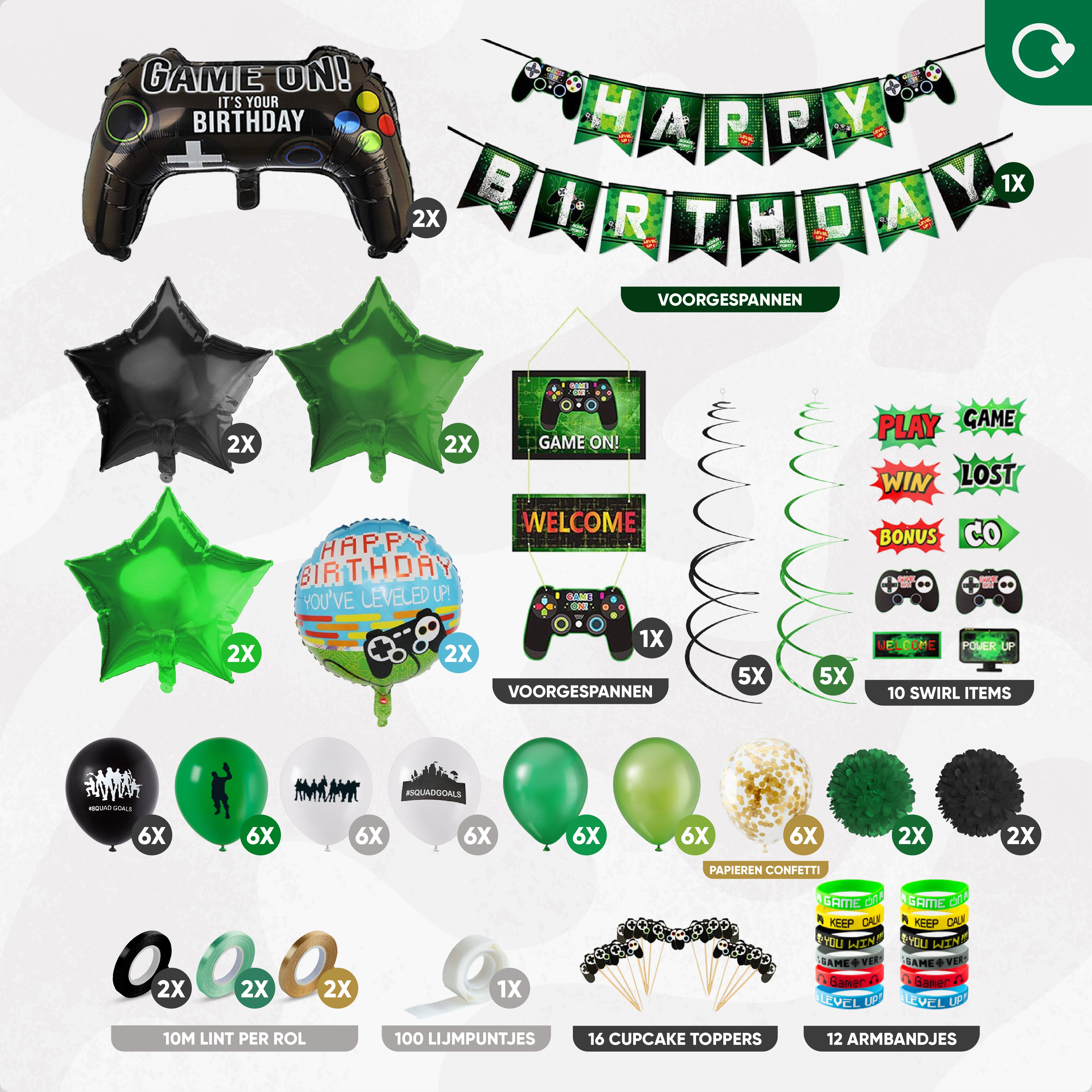 Video Game Verjaardag Feestpakket Zwart & Groen