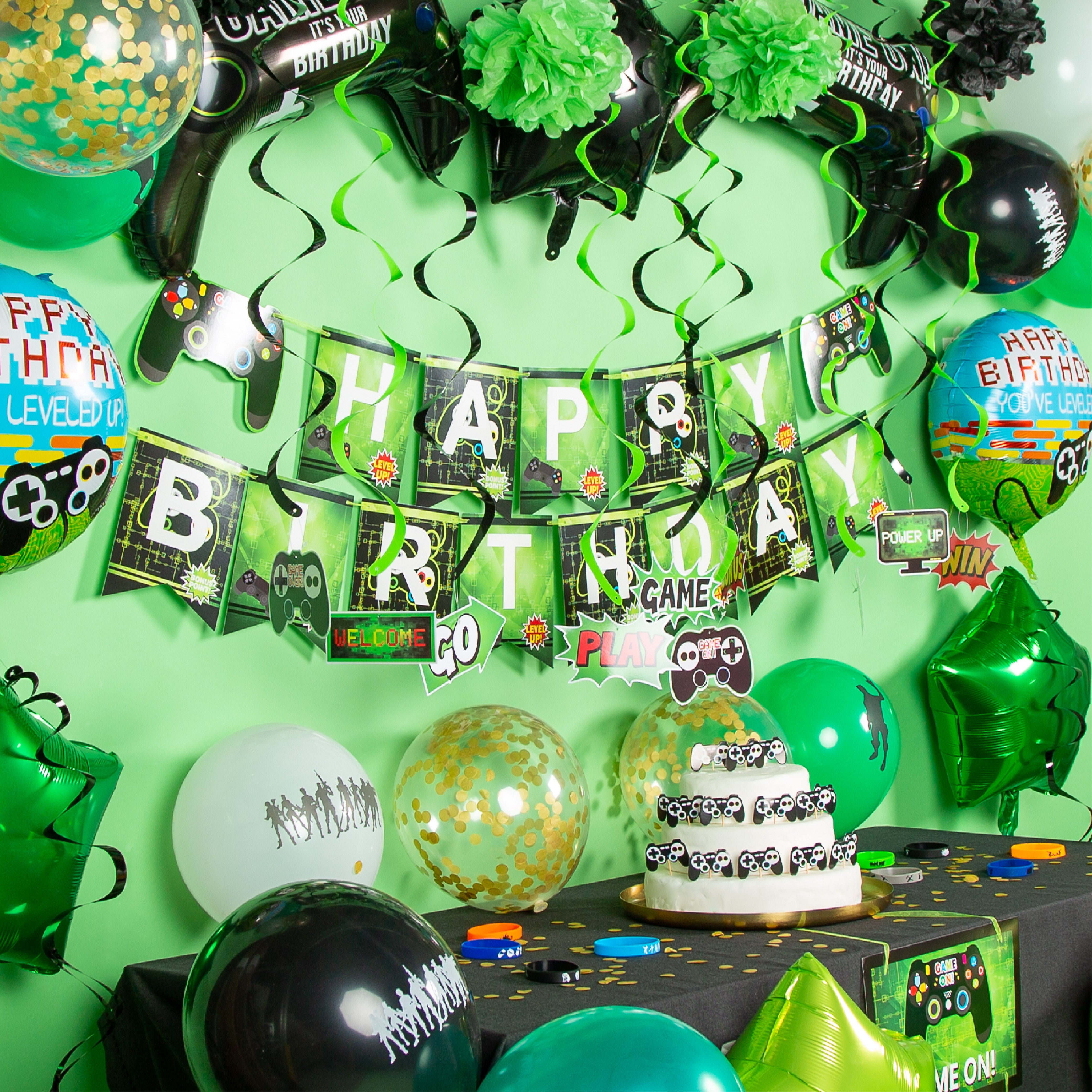 Video Game Verjaardag Feestpakket Zwart & Groen