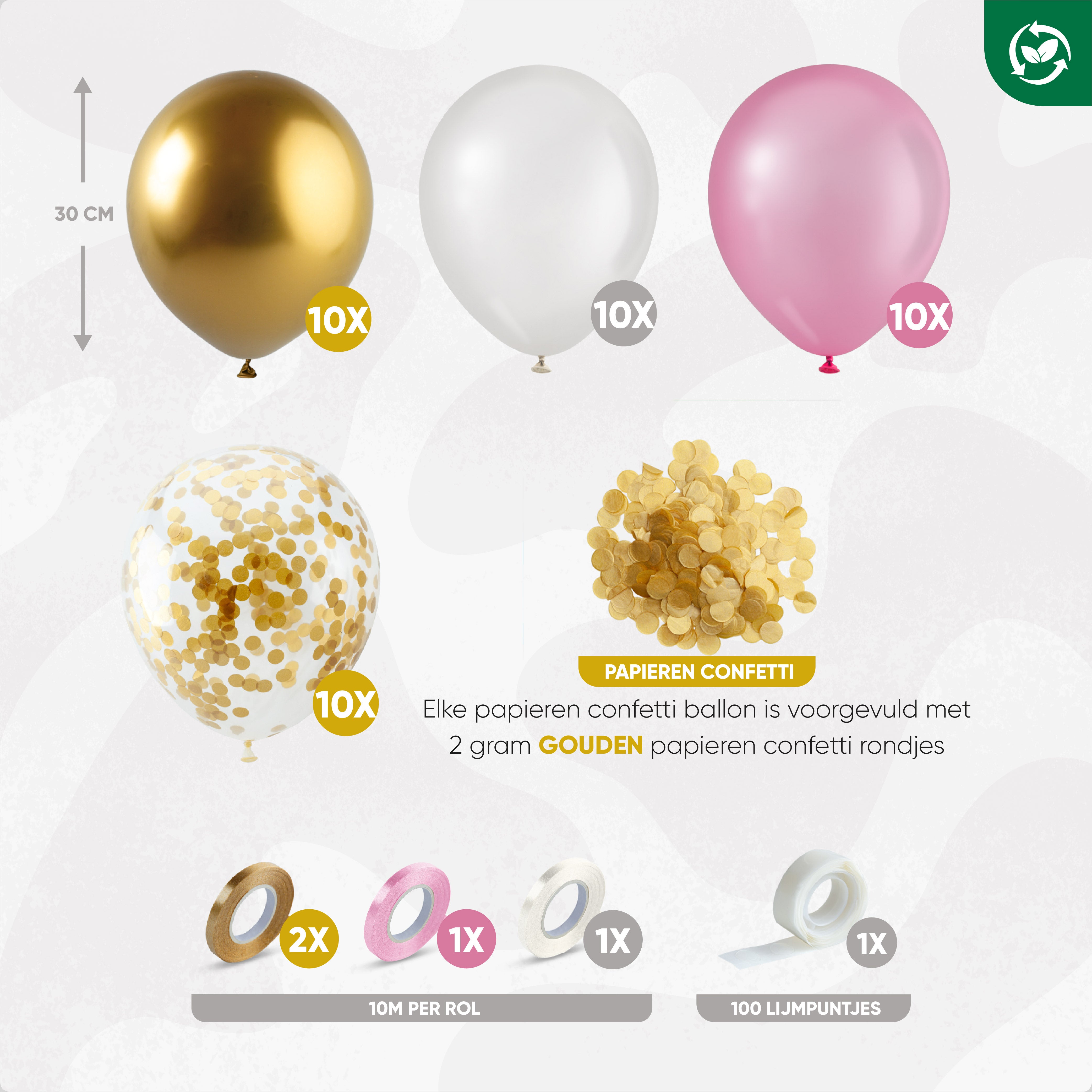 40 Stuks Goud, Crème Wit, Roze & Confetti Goud Ballonnen