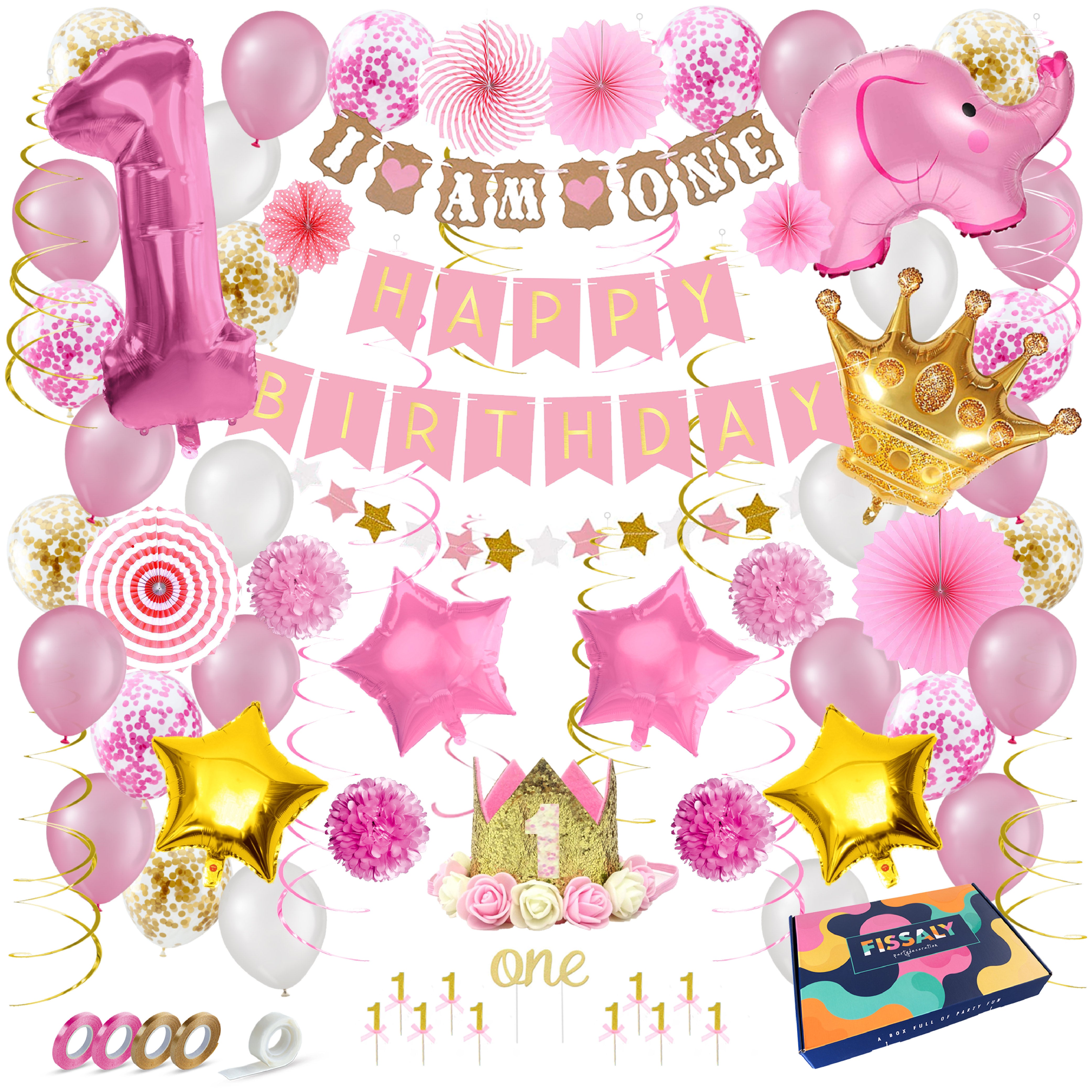 Meisje 1 Jaar Verjaardag Feestpakket Roze & Goud