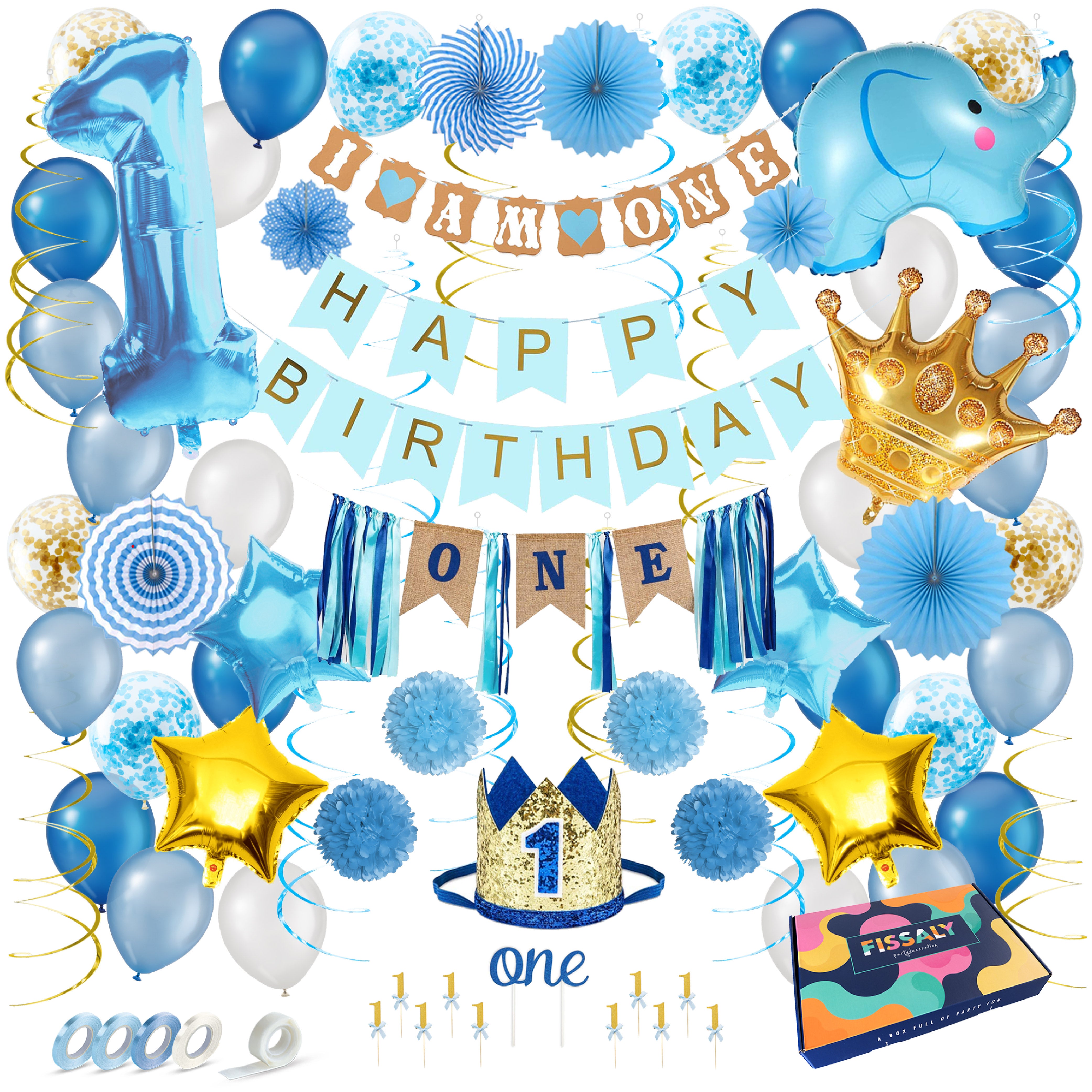Jongen 1 Jaar Verjaardag Feestpakket Blauw & Goud