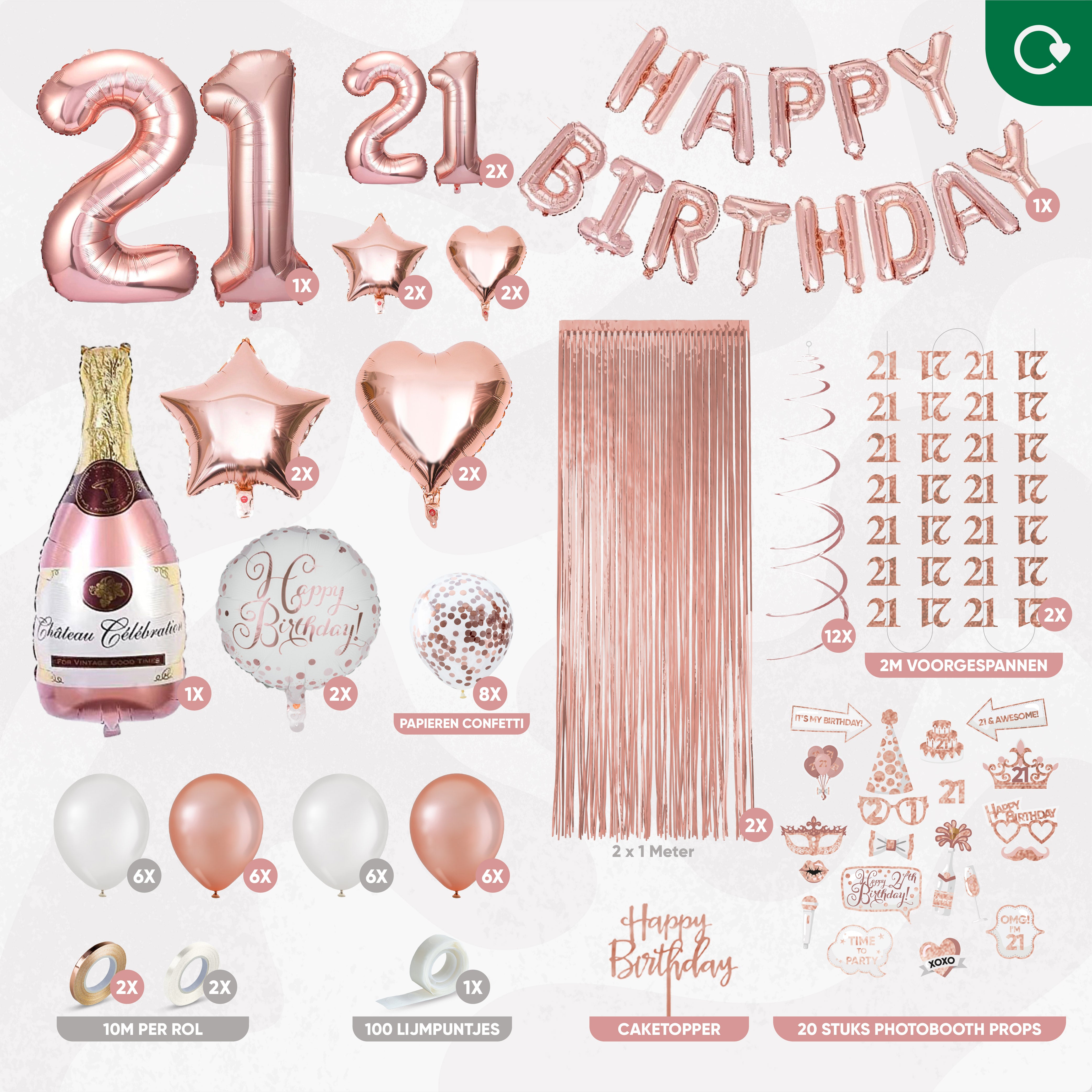 21 Jaar Leeftijd Feestpakket Rose Goud & Wit