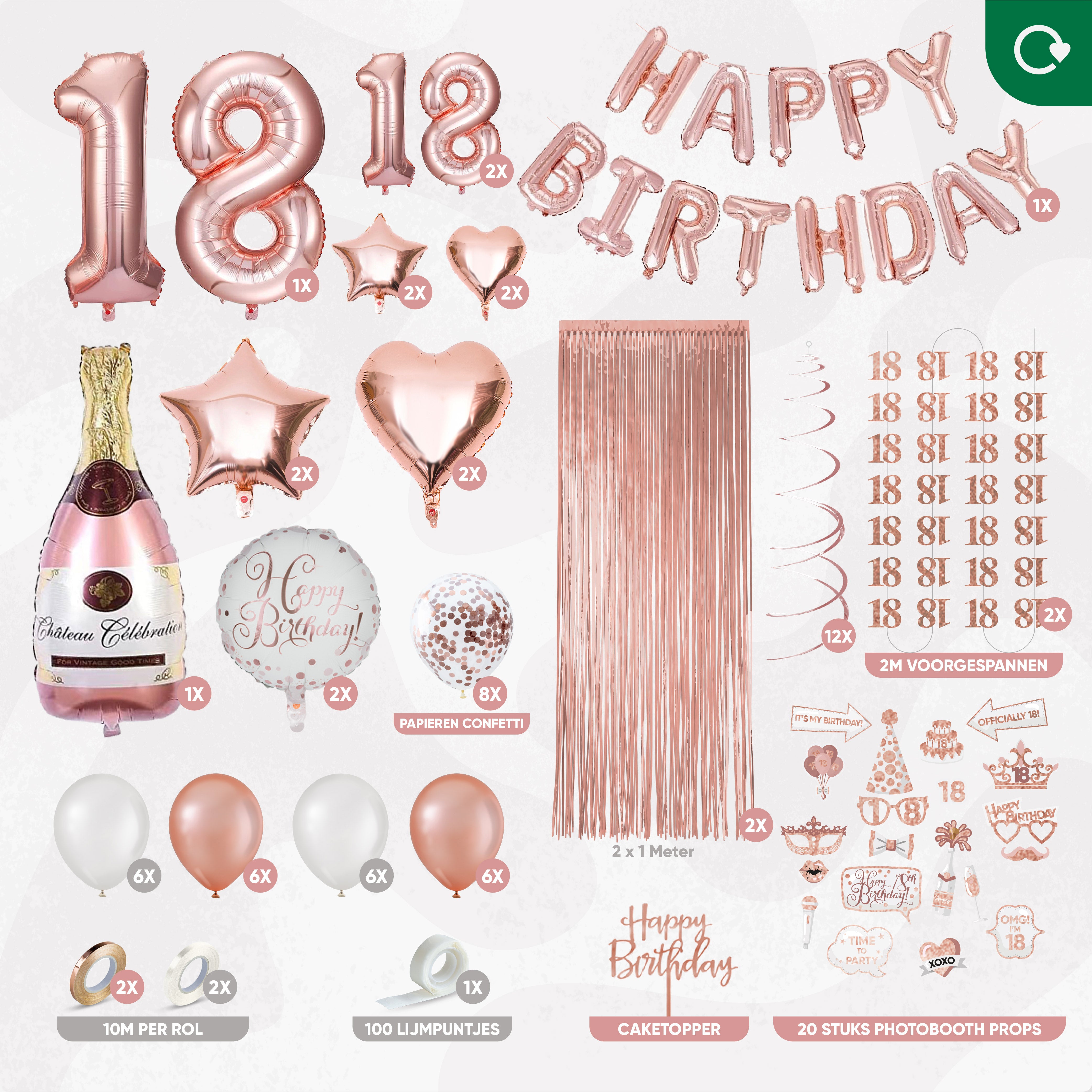 18 Jaar Leeftijd Feestpakket Rose Goud & Wit