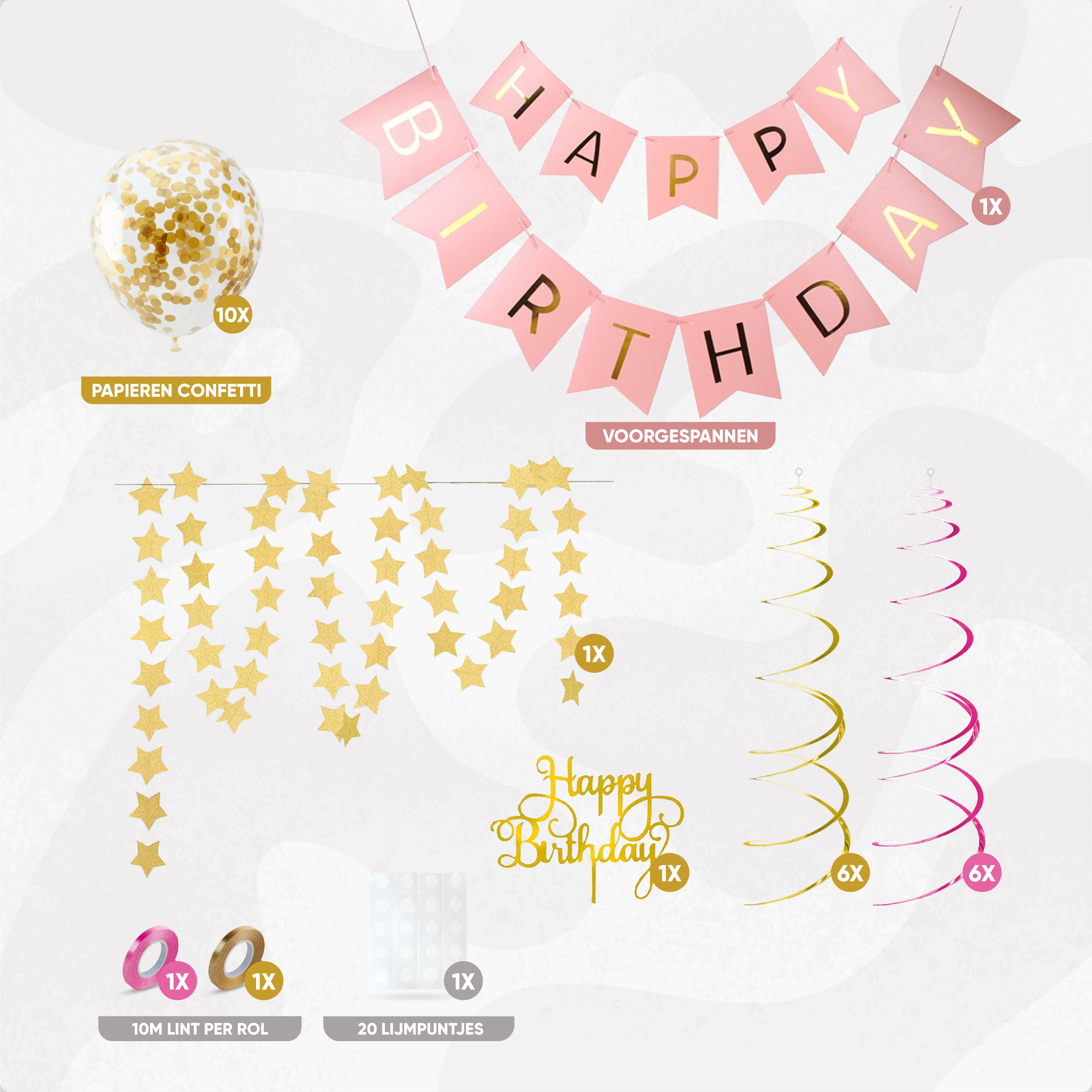 Happy birthday Verjaardag Slinger & Ballonnen Roze & Goud
