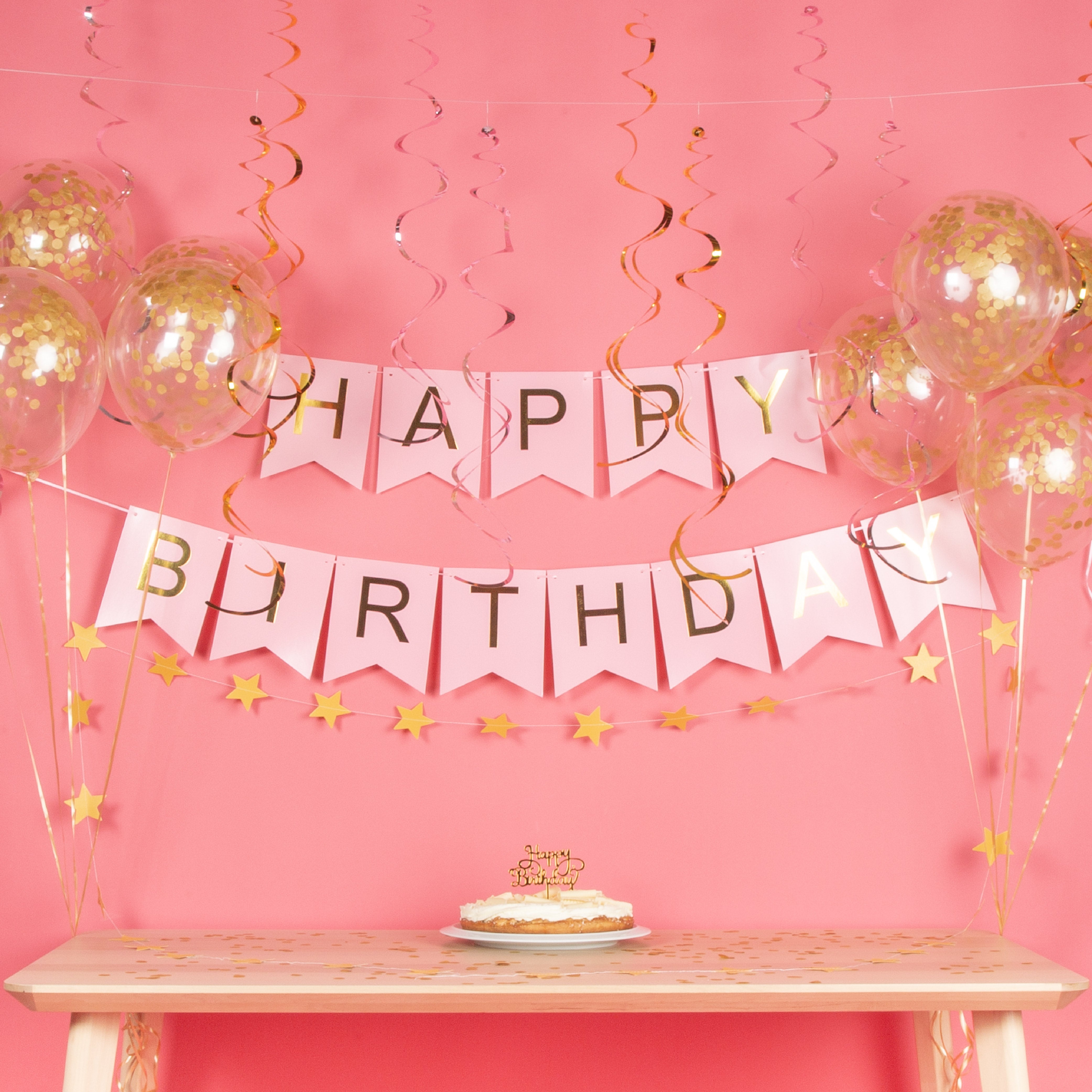 Happy birthday Verjaardag Slinger & Ballonnen Roze & Goud