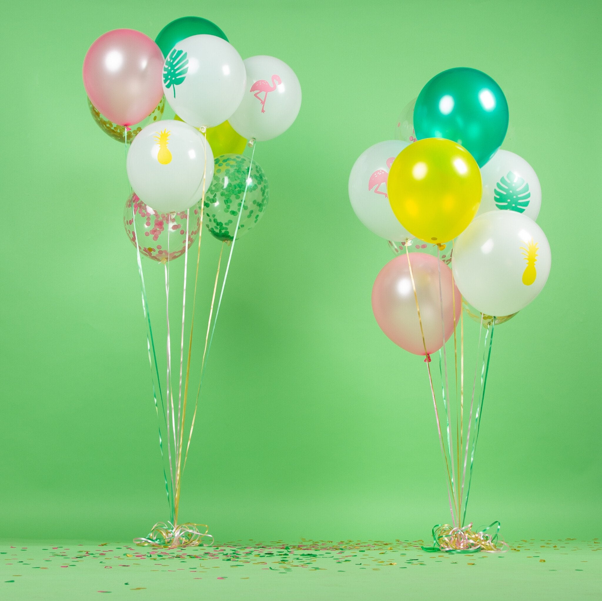 40 Stuks Tropische Hawaii Ballonnen Groen, Roze, Geel & Wit
