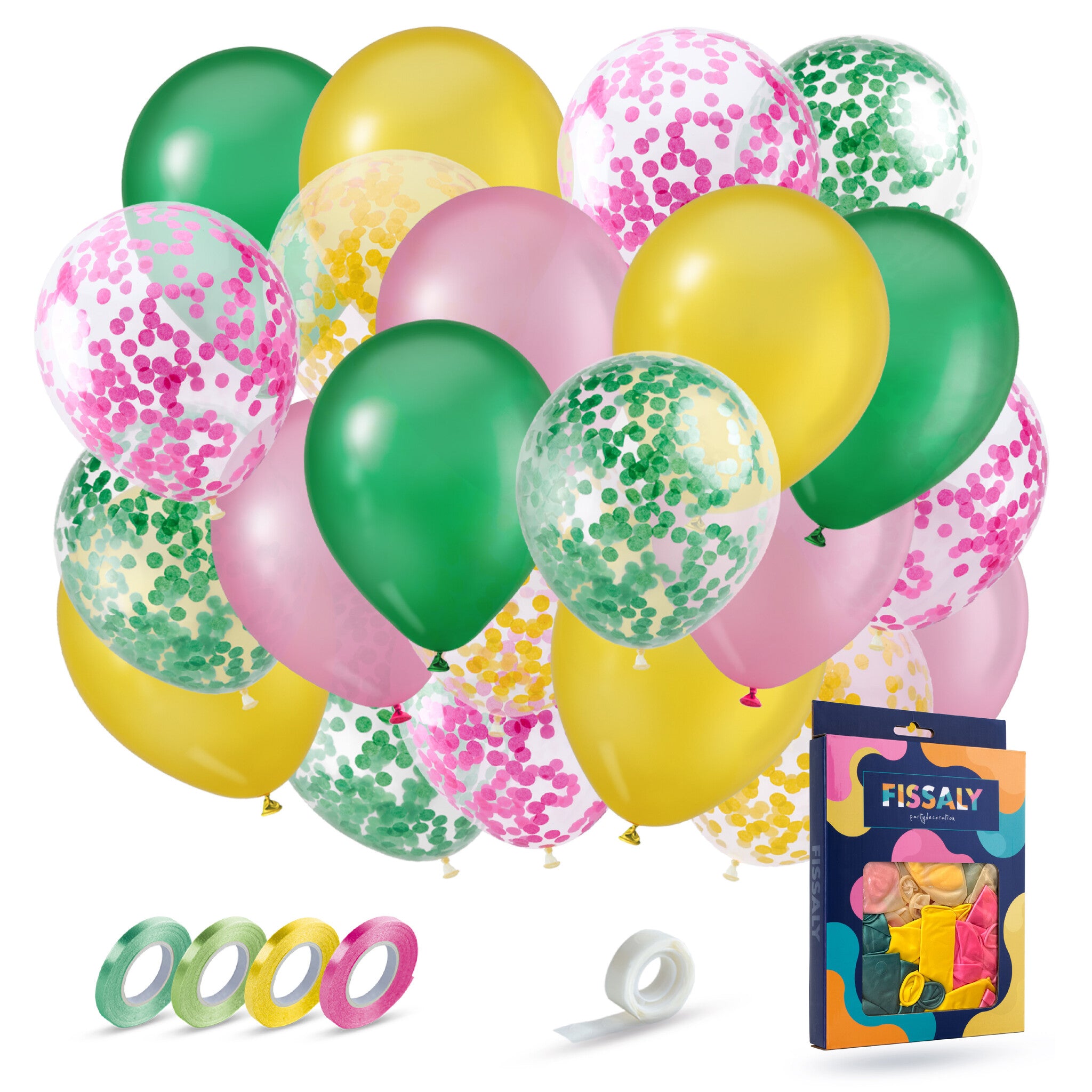 40 Stuks Tropische Hawaii Ballonnen Roze, Groen & Geel