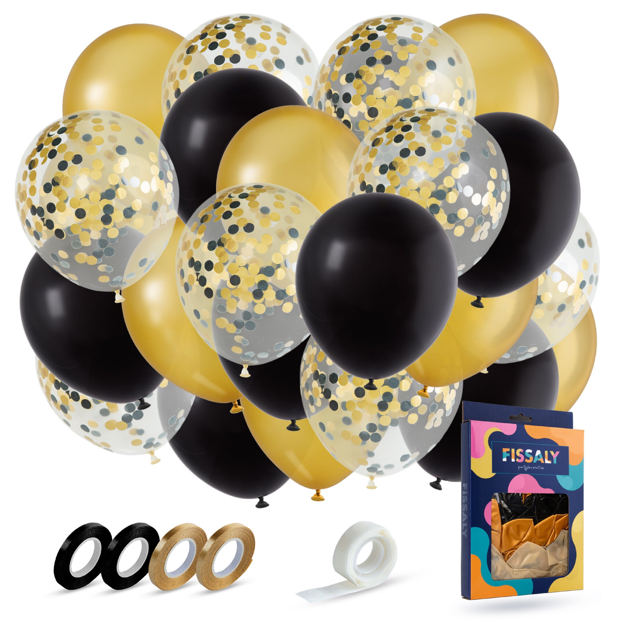 40 Stuks Goud, Zwart & Papieren Confetti Ballonnen