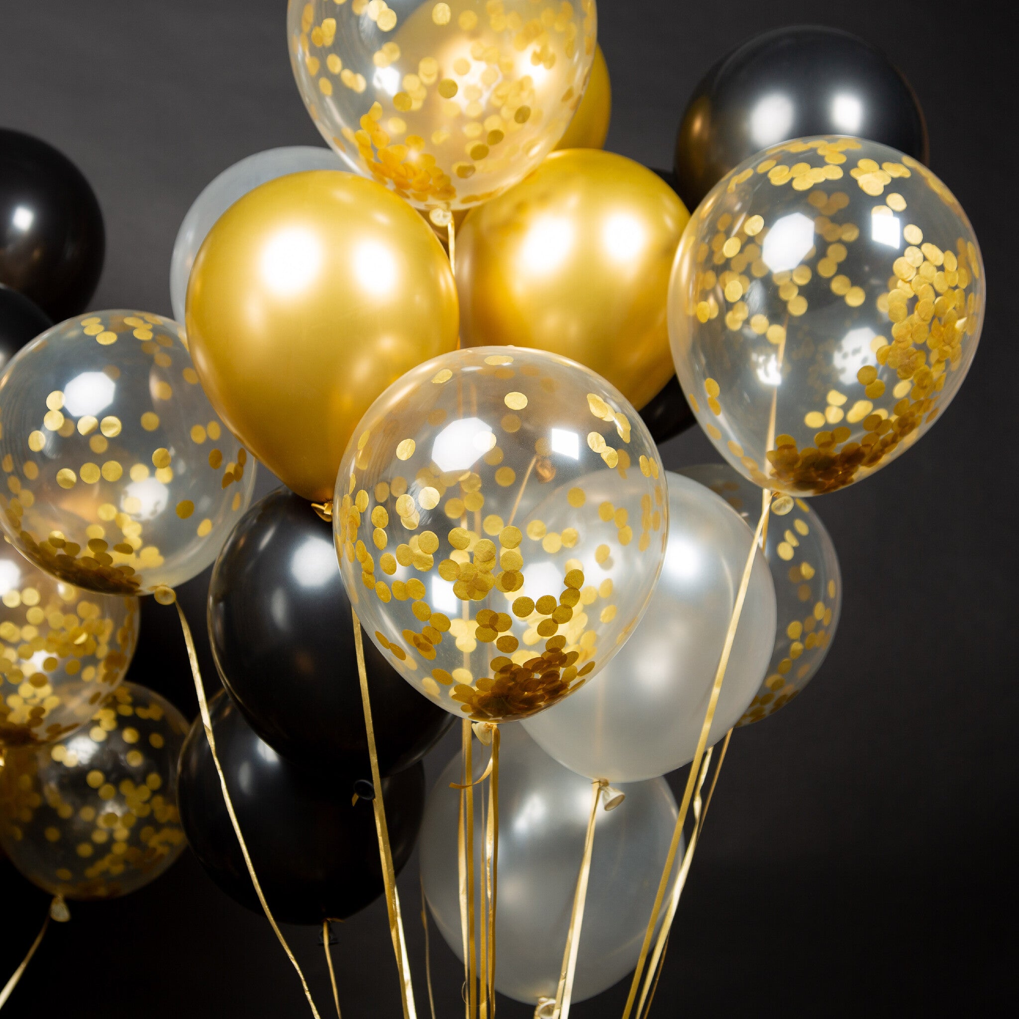 40 Stuks Zwart, Goud, Wit & Confetti Goud Ballonnen