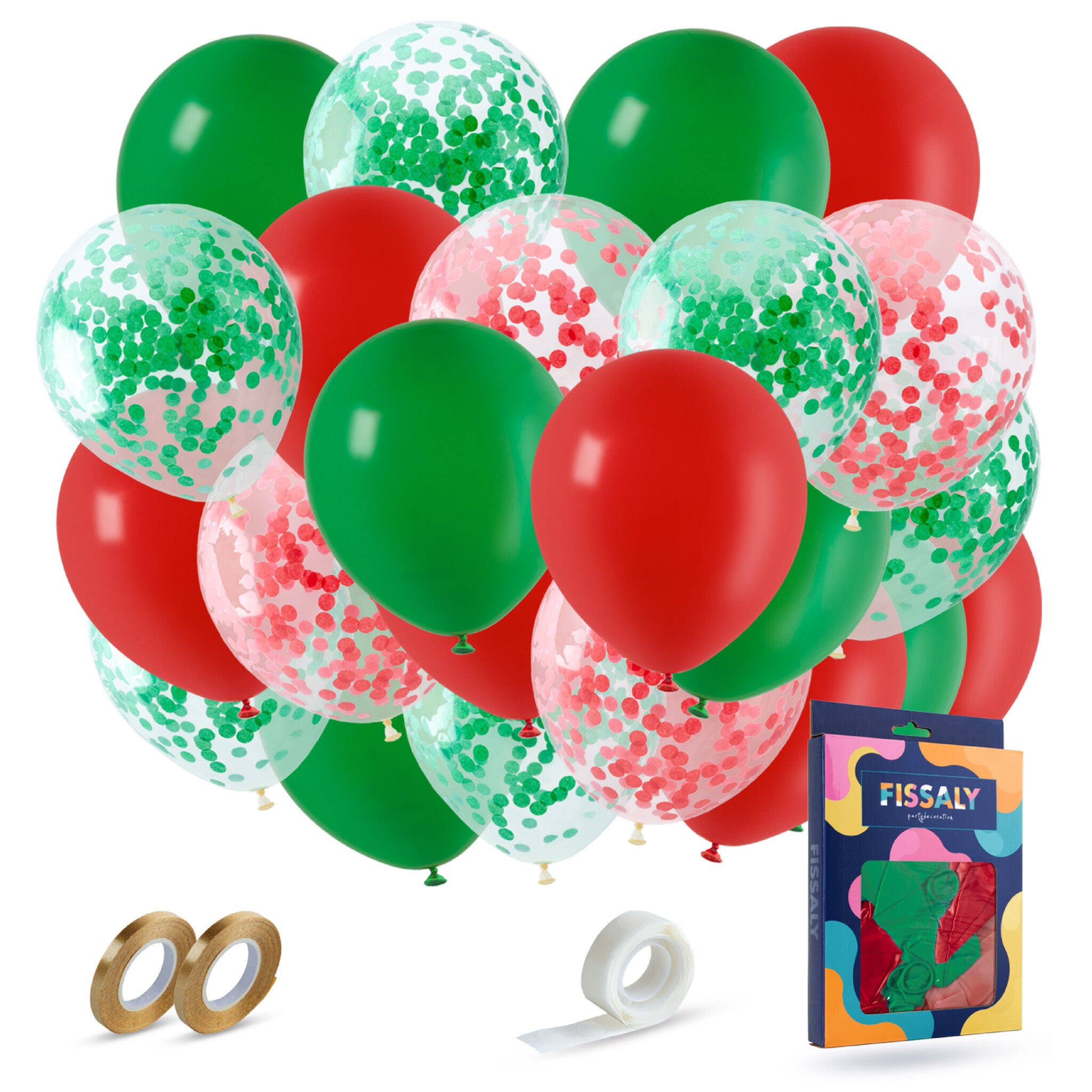 40 Stuks Groen, Rood, Confetti Groen & Rood Ballonnen